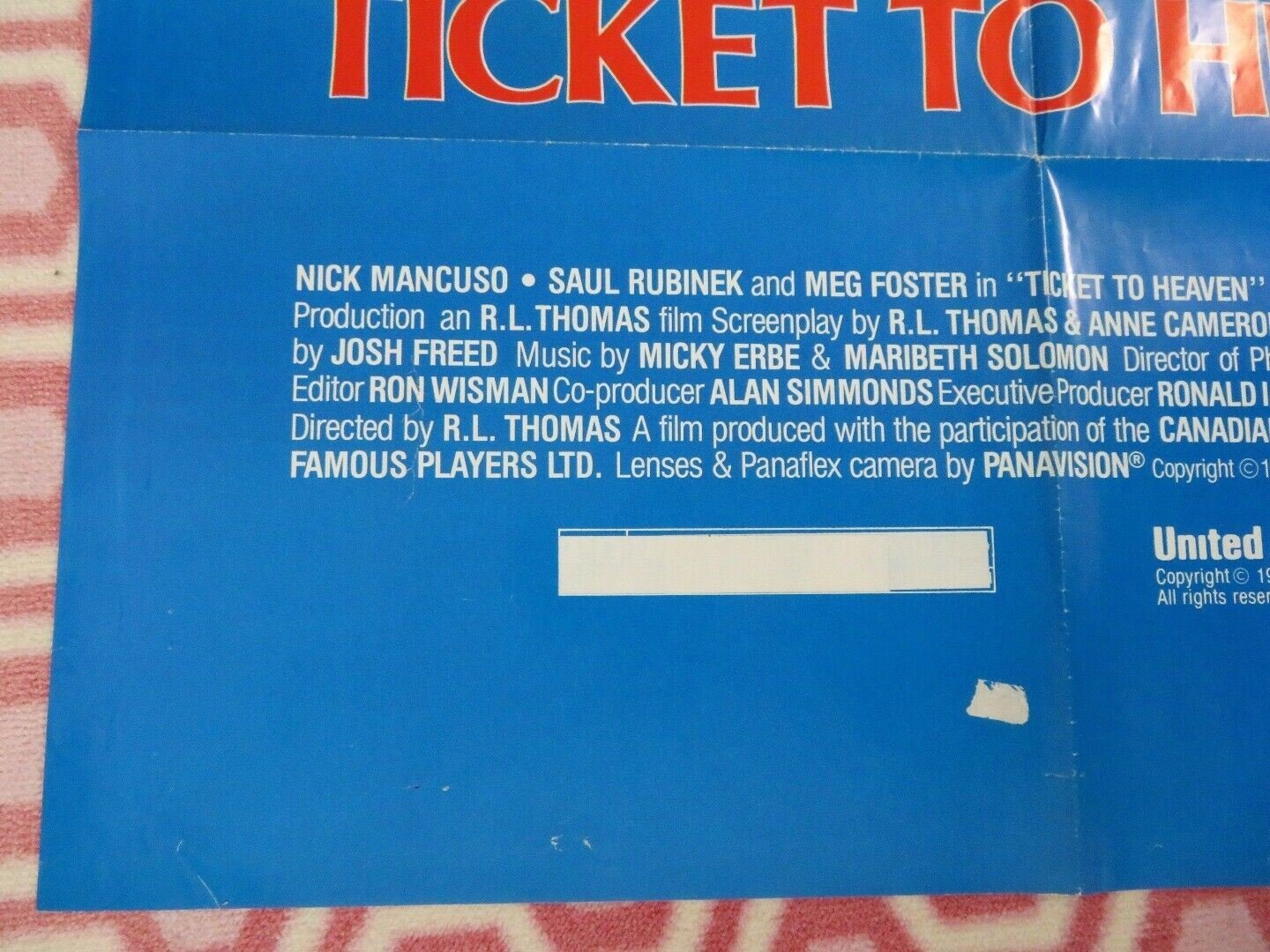 TICKET TO HEAVEN US ONE SHEET POSTER NICK MANCUSO SAUL RUBINEK 1981 Movie posters