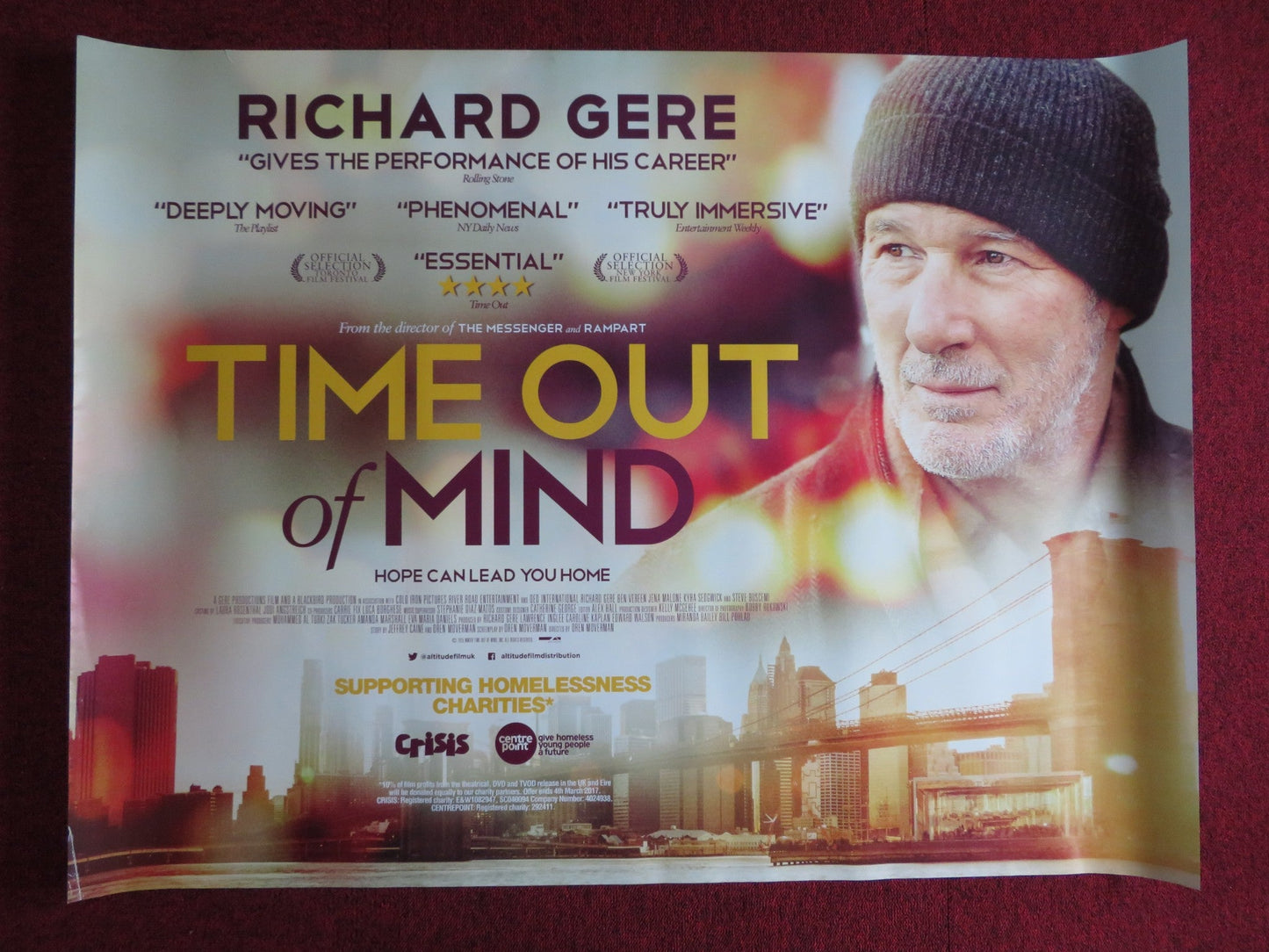TIME OUT OF MIND UK QUAD (30"x 40") ROLLED POSTER RICHARD GERE 2014 Rendezvous Cinema Movie posters