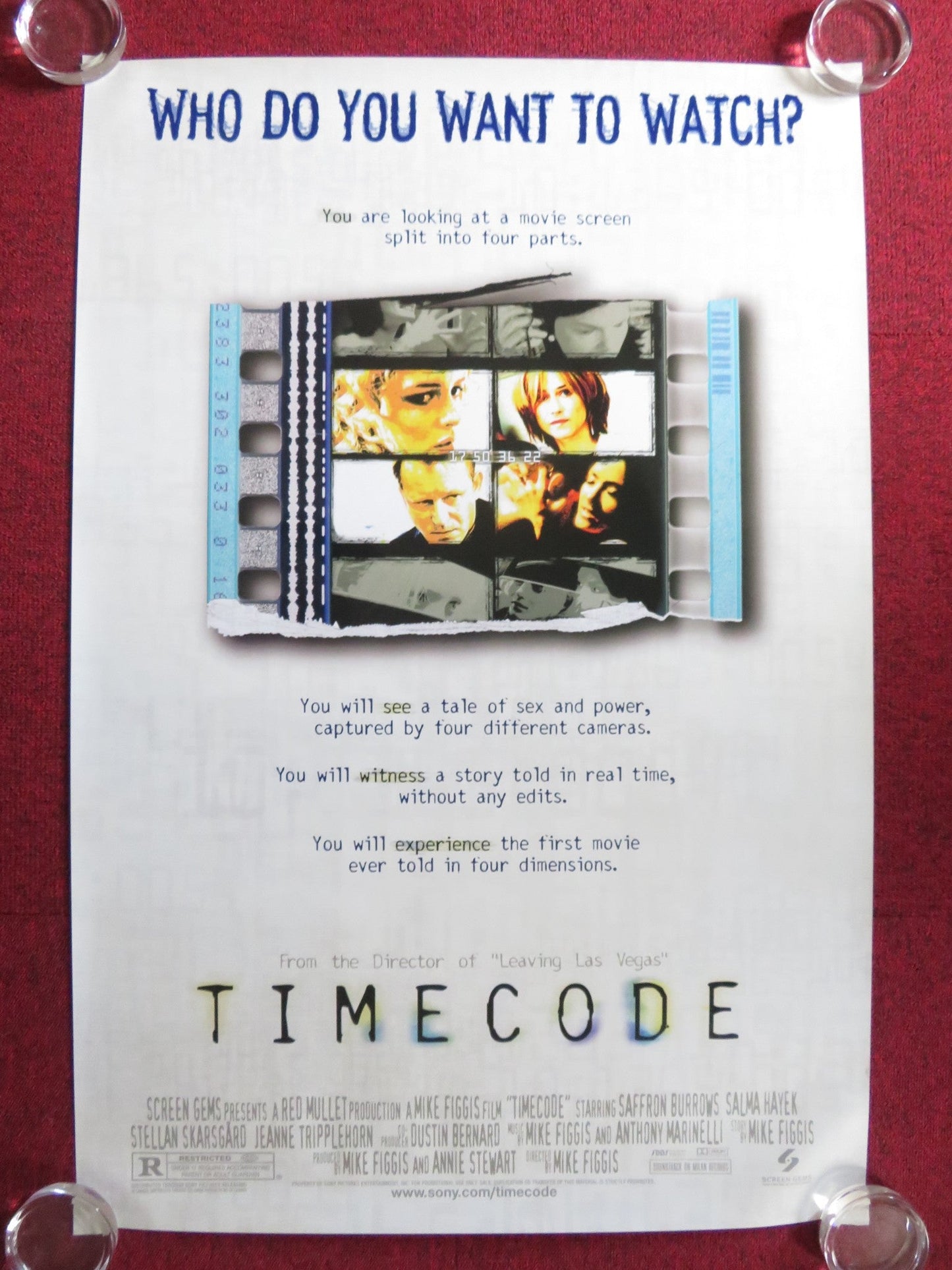 TIMECODE US ONE SHEET ROLLED POSTER SALMA HAYEK HOLLY HUNTER 2000 Rendezvous Cinema Movie posters