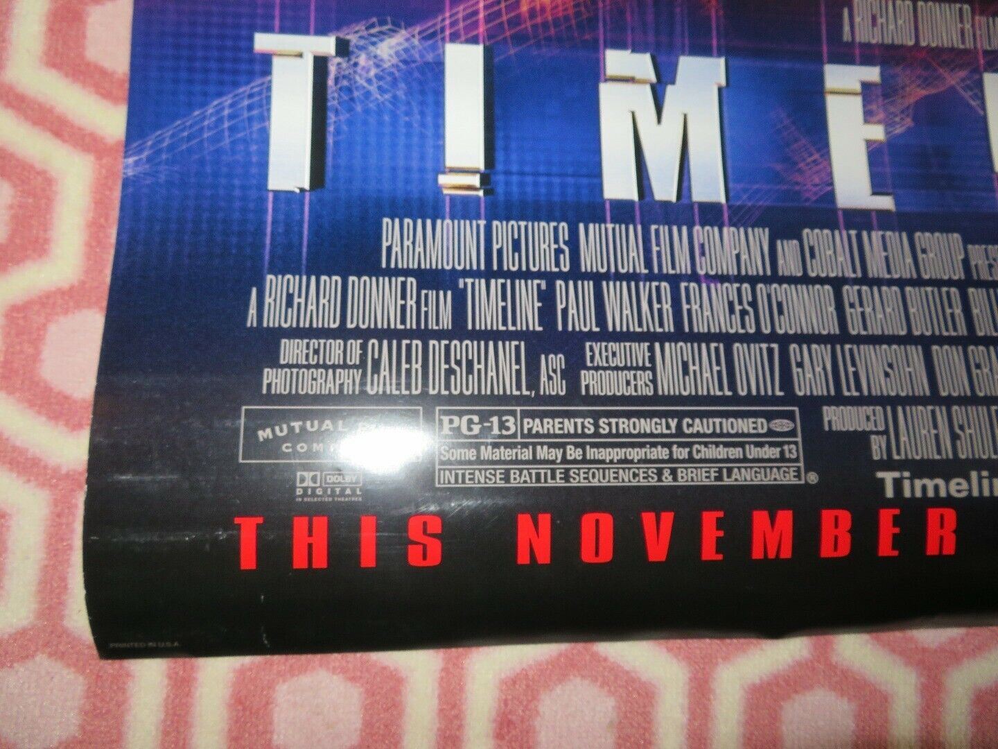 TIMELINE US ROLLED POSTER PAUL WALKER GERARD BUTLER 2003 Movie posters