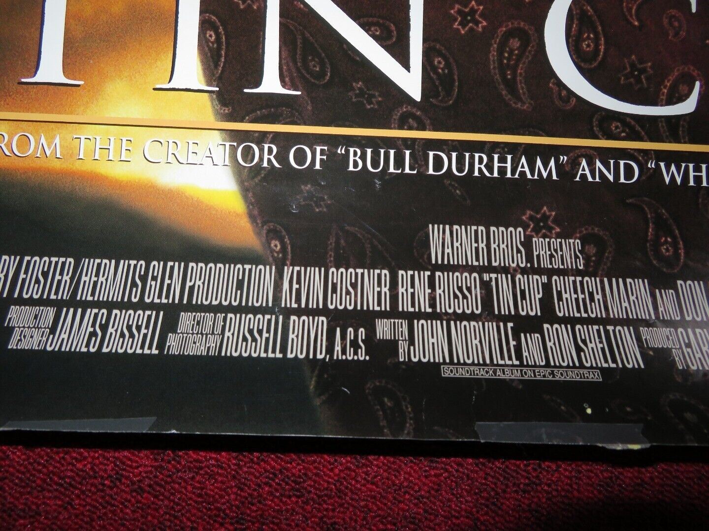 TIN CUP US ONE SHEET ROLLED POSTER KEVIN COSTNER RENE RUSSO 1996 Movie posters