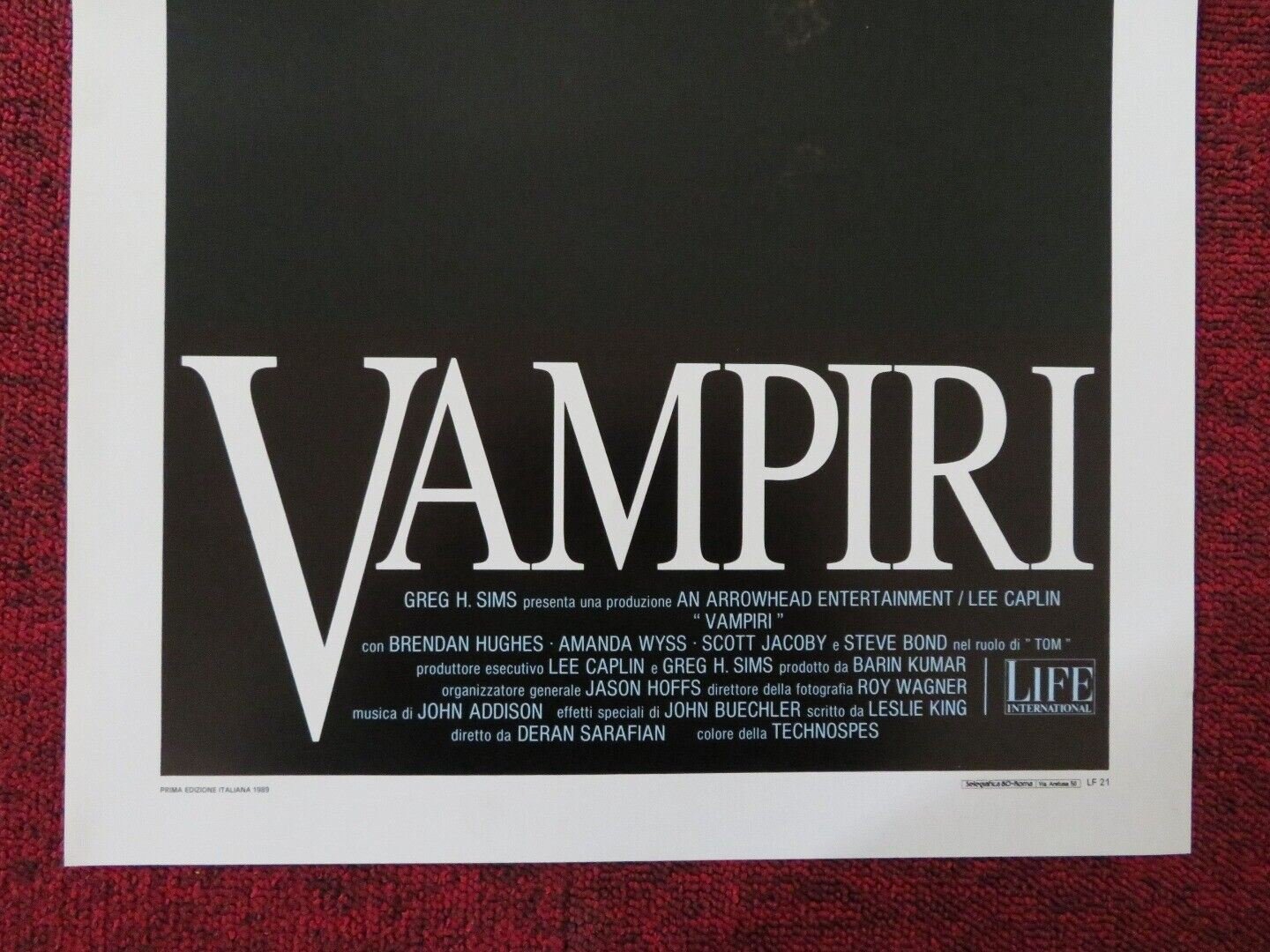 TO DIE FOR ITALIAN LOCANDINA (27.5"x13") POSTER DERAN SARAFIAN B HUGHES 1989 Movie posters