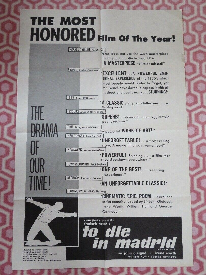 TO DIE IN MADRID FOLDED US ONE SHEET POSTER FREDERIC ROSSIF 1963 Movie posters