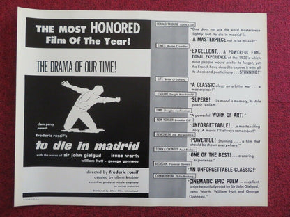 TO DIE IN MADRID US HALF SHEET (22"x 28") POSTER JOHN GIELGUD IRENE WORTH 1963 Movie posters