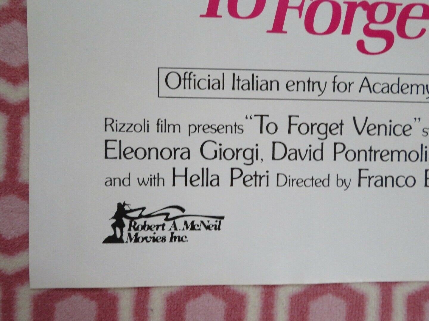 TO FORGET VENICE FOLDED US ONE SHEET POSTER ERLAND JOSEPHSON 1980 Movie posters