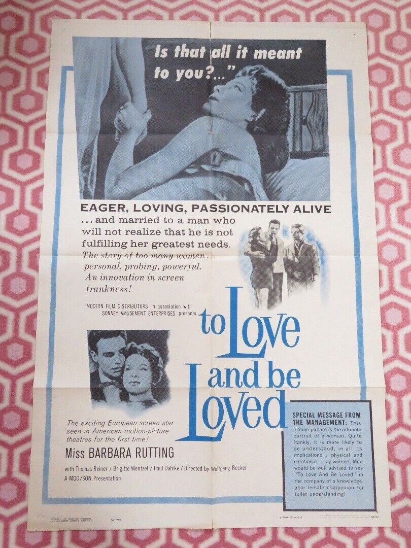 TO LOVE AND BE LOVED FOLDED US ONE SHEET POSTER BARBARA RUTTING 1960 Movie posters
