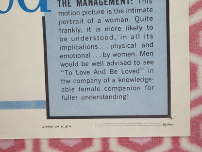 TO LOVE AND BE LOVED FOLDED US ONE SHEET POSTER BARBARA RUTTING 1960 Movie posters