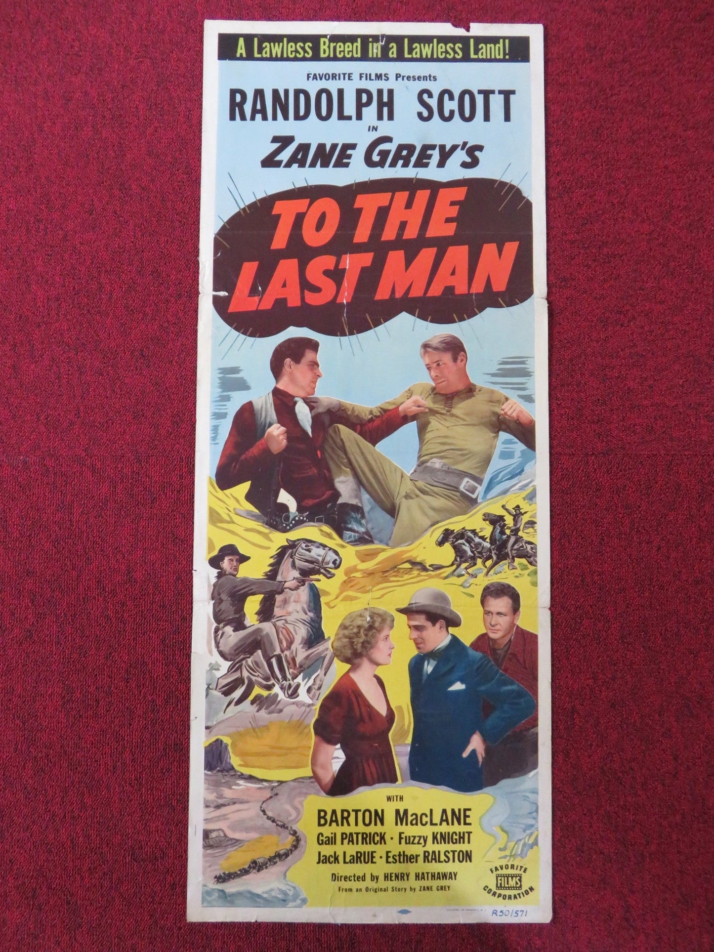 TO THE LAST MAN US INSERT (14"x 36") POSTER RANDOLPH SCOTT BARTON MACLANE 1950 Rendezvous Cinema Movie posters