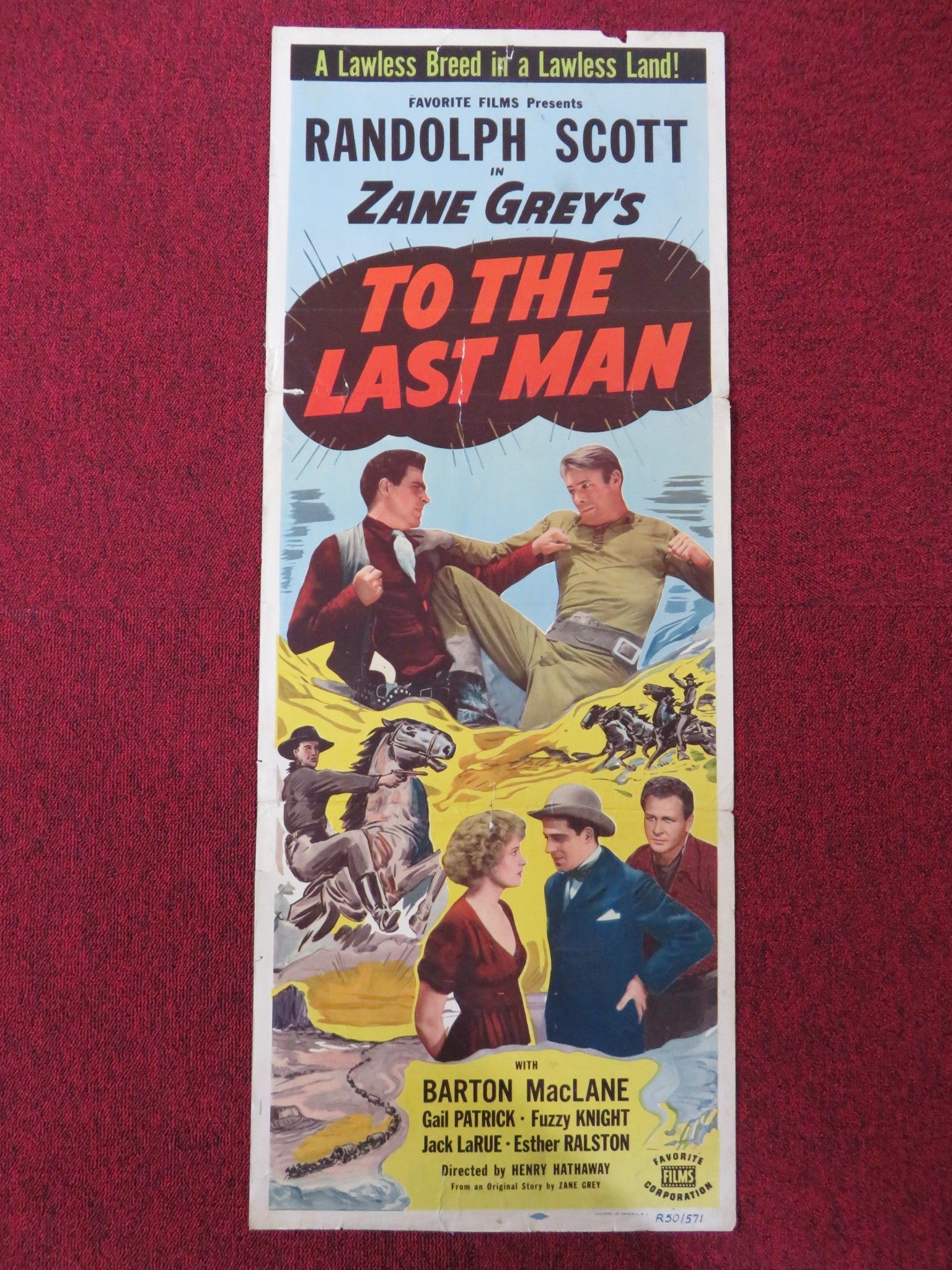 TO THE LAST MAN US INSERT (14"x 36") POSTER RANDOLPH SCOTT BARTON MACLANE 1950 Rendezvous Cinema Movie posters