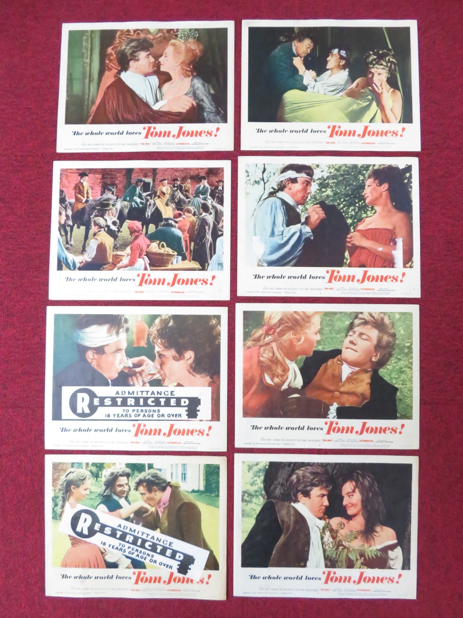TOM JONES US LOBBY CARD FULL SET ALBERT FINNEY SUSANNAH YORK 1963 Rendezvous Cinema Movie posters