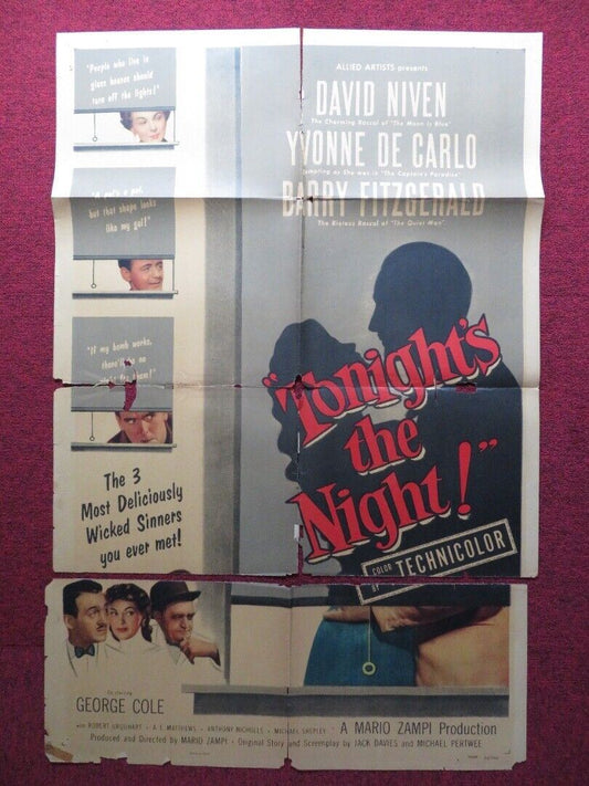 TONIGHT'S THE NIGHT FOLDED U.S ONE SHEET POSTER DAVID NIVEN YVONNE DE CARLO 1954 - Rendezvous Cinema