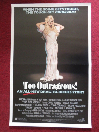 TOO OUTRAGEOUS! US ONE SHEET ROLLED POSTER CRAIG RUSSELL HOLLIS MCLAREN 1987 Movie posters