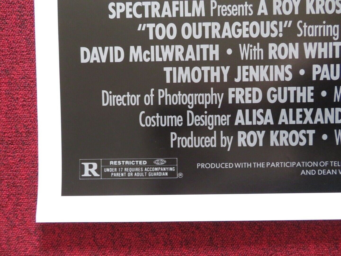 TOO OUTRAGEOUS! US ONE SHEET ROLLED POSTER CRAIG RUSSELL HOLLIS MCLAREN 1987 Movie posters