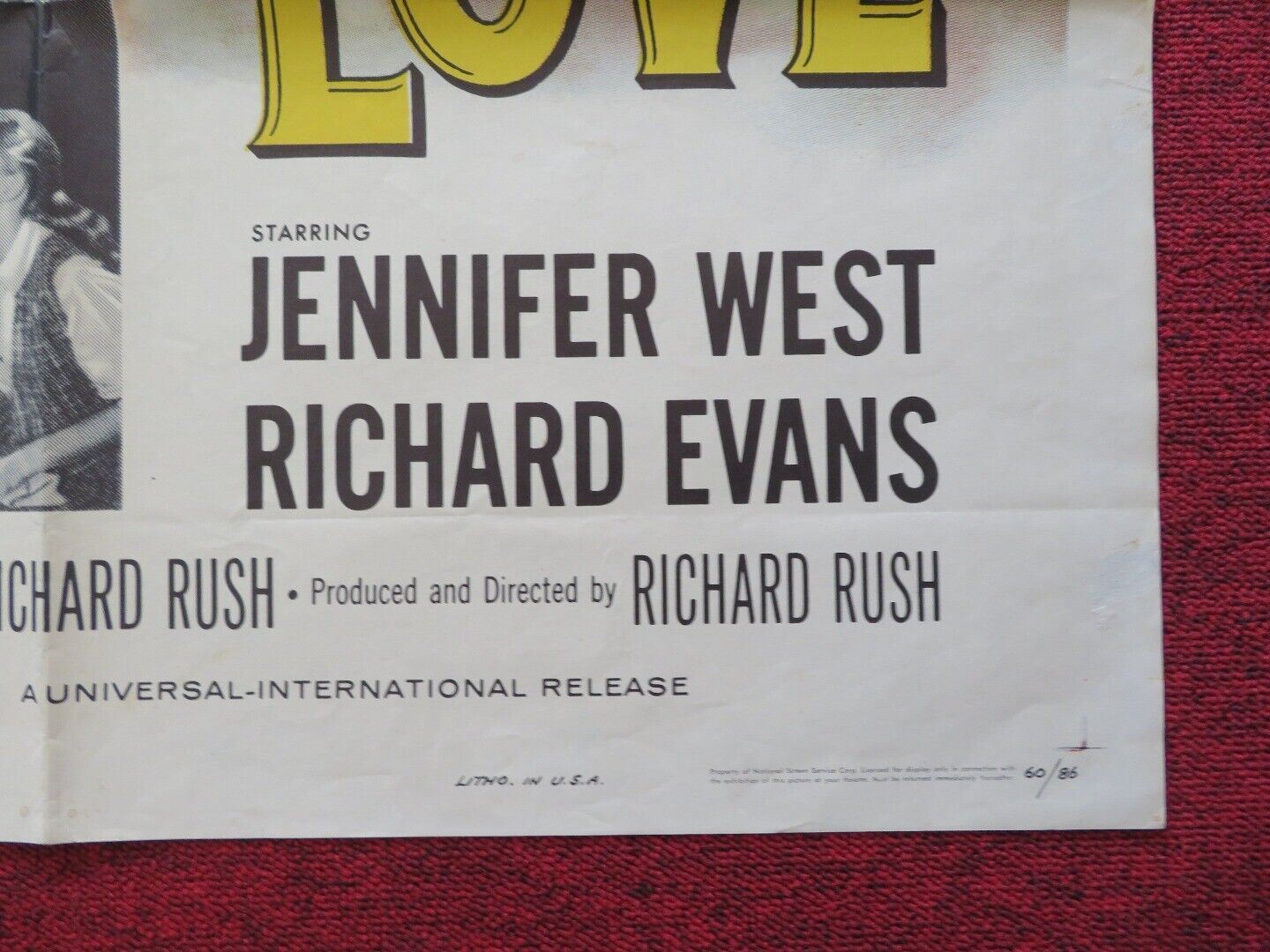 TOO SOON TO LOVE FOLDED US ONE SHEET POSTER JENNIFER WEST RICHARD EVANS 1960 Movie posters
