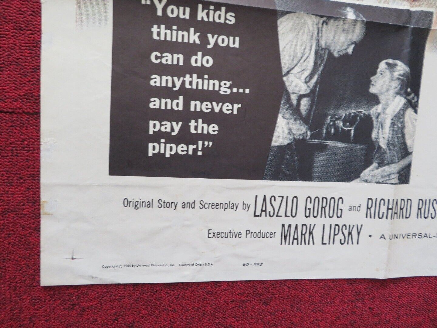 TOO SOON TO LOVE FOLDED US ONE SHEET POSTER JENNIFER WEST RICHARD EVANS 1960 Movie posters