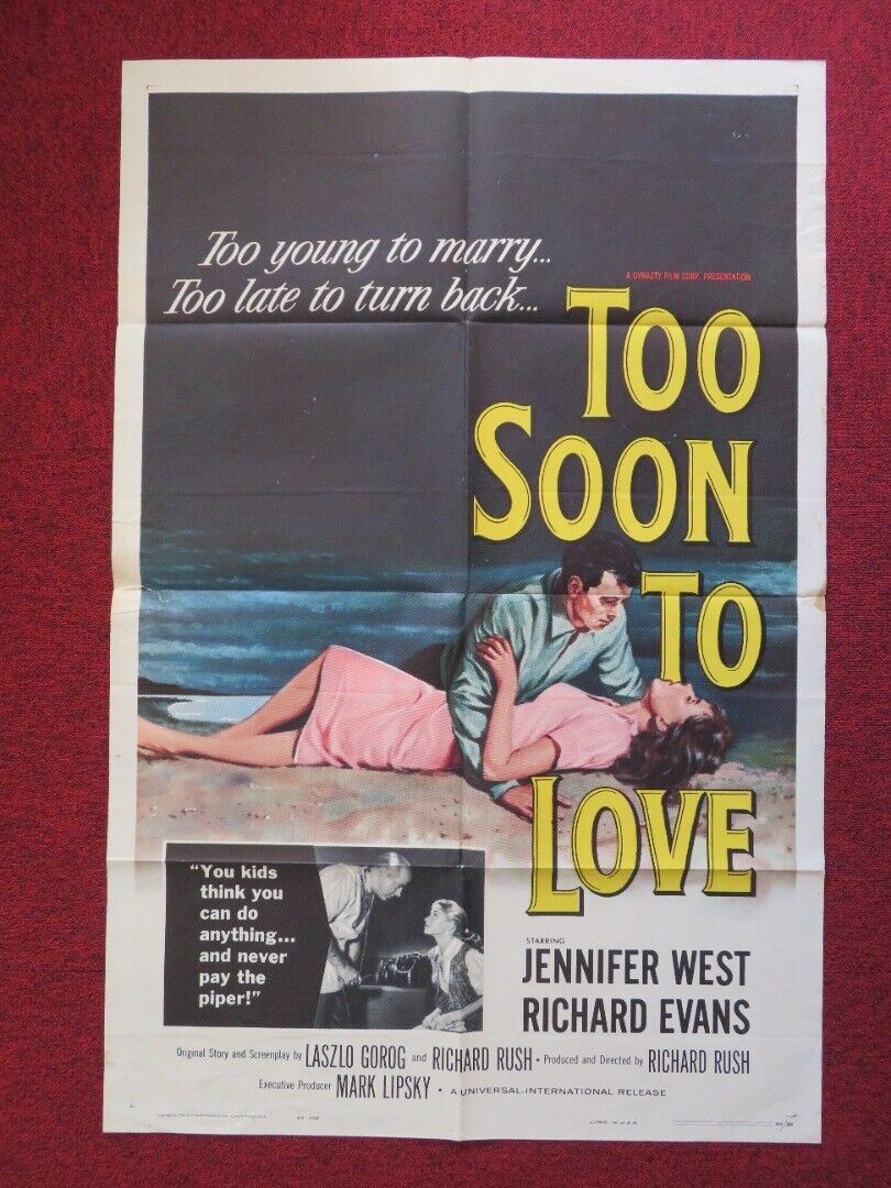 TOO SOON TO LOVE FOLDED US ONE SHEET POSTER JENNIFER WEST RICHARD EVANS 1960 Movie posters