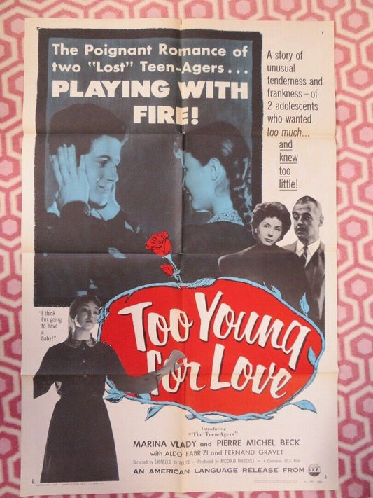 TOO YOUNG FOR LOVE FOLDED US ONE SHEET POSTER MARINA VLADY PIERRE 1954 Movie posters