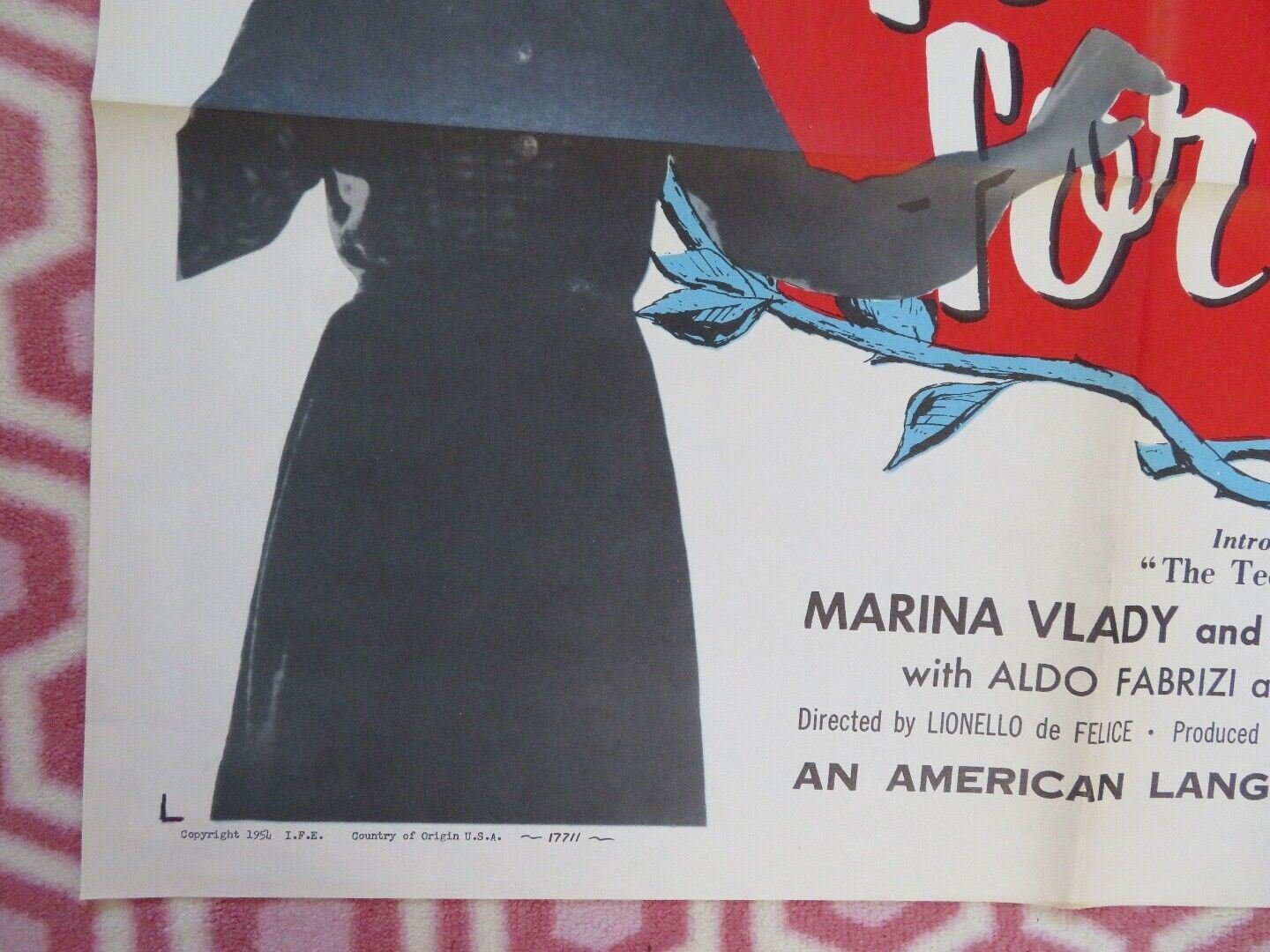 TOO YOUNG FOR LOVE FOLDED US ONE SHEET POSTER MARINA VLADY PIERRE 1954 Movie posters