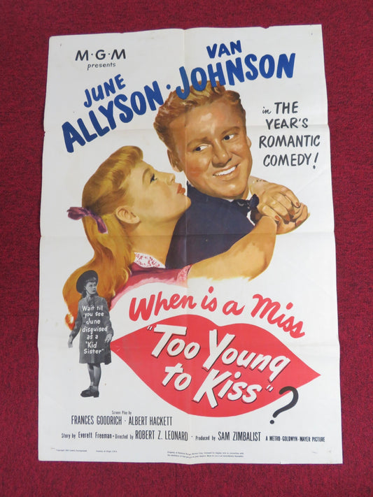 TOO YOUNG TO KISS FOLDED US ONE SHEET POSTER VAN JOHNSON JUNE ALLYSON 1951 Rendezvous Cinema Movie posters
