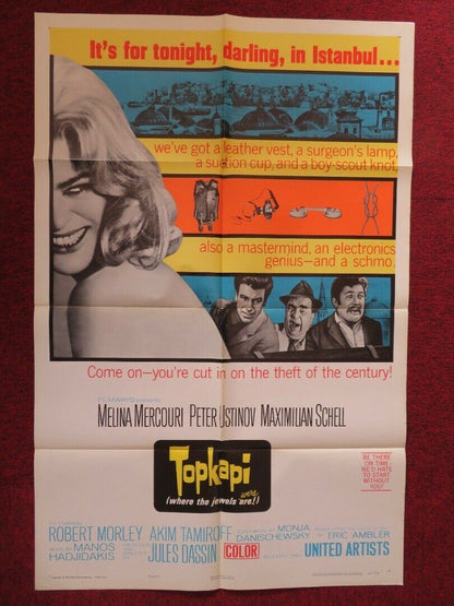 TOPKAPI FOLDED US ONE SHEET POSTER MELINA MERCOURI PETER USTINOV 1964 Movie posters