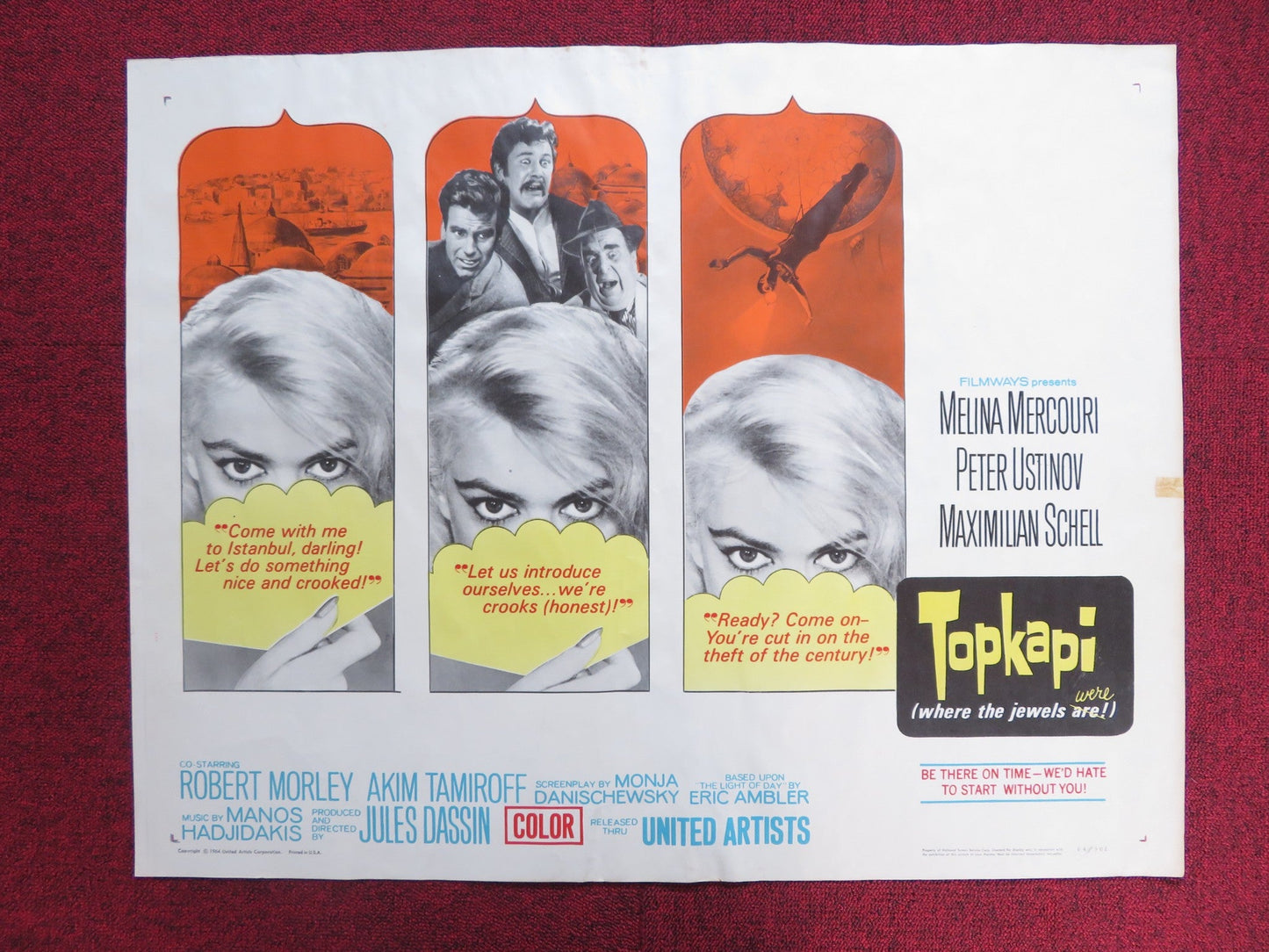 TOPKAPI US HALF SHEET (22"x 28") POSTER MELINA MERCOURI PETER USTINOV 1964 Rendezvous Cinema Movie posters