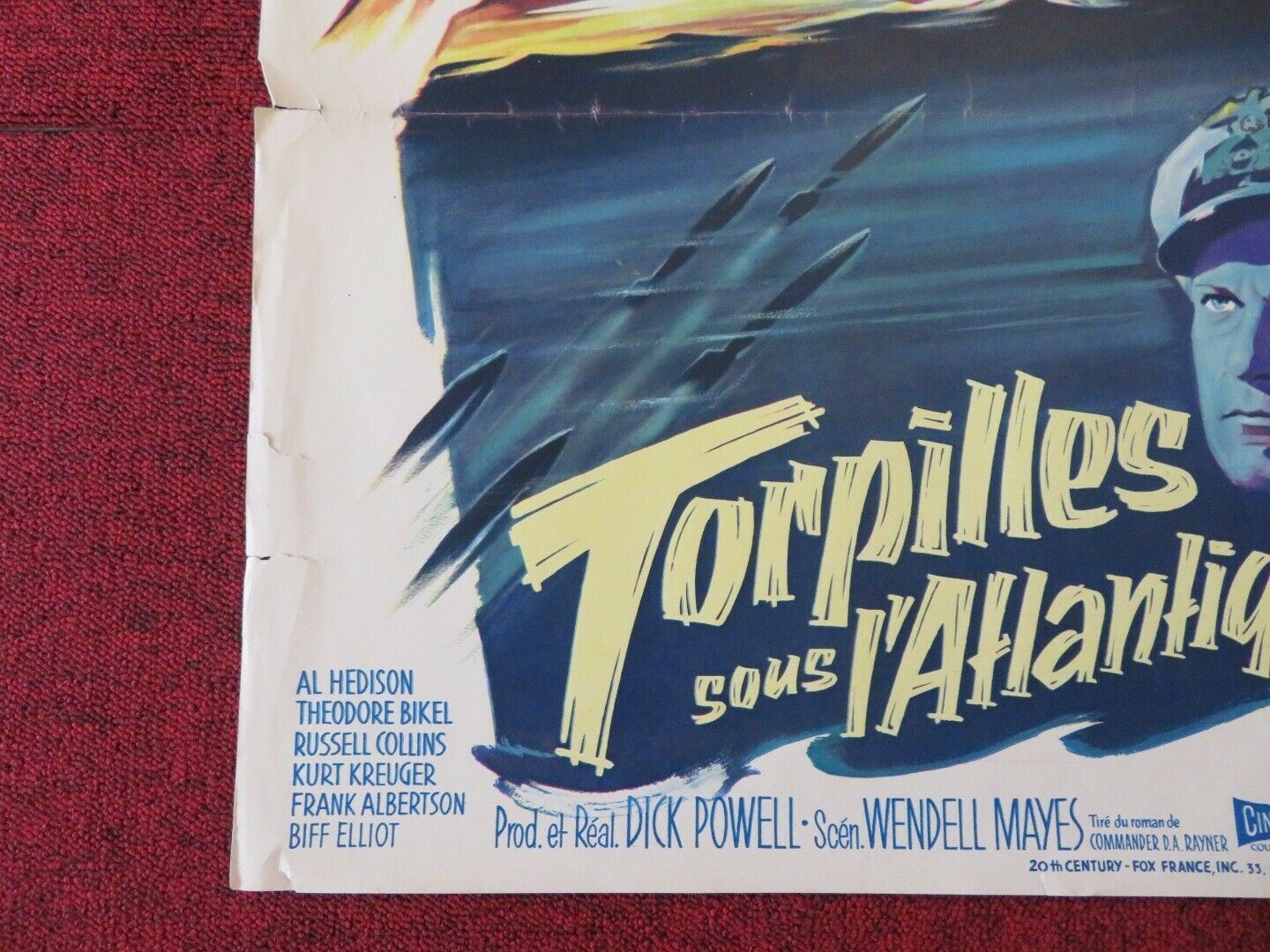 TORPILLES SOUS L'ATLANTIQUE / THE ENEMY BELOW FRENCH ROLLED (22"x18") POSTER Movie posters