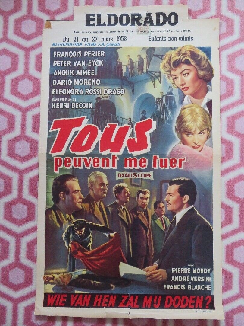 TOUS PEUVENT ME TURE/ Anyone Can Kill Me BELGIUM POSTER FRANCOIS PERIER 1957 Movie posters