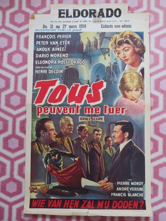 TOUS PEUVENT ME TURE/ Anyone Can Kill Me BELGIUM POSTER FRANCOIS PERIER 1957 Movie posters