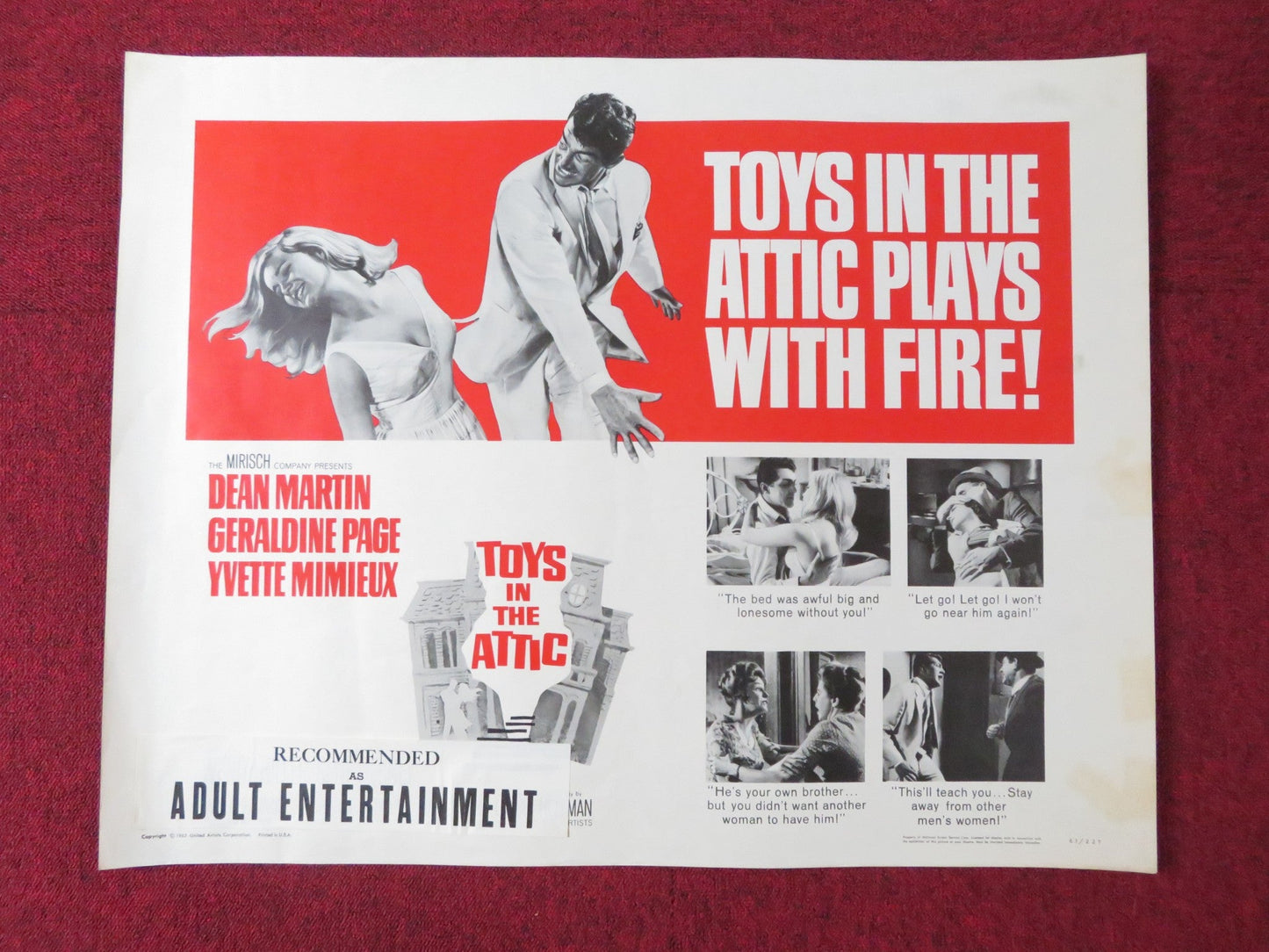 TOYS IN THE ATTIC HALF SHEET (22"x 28") POSTER DEAN MARTIN GERALDINE PAGE 1963 Rendezvous Cinema Movie posters