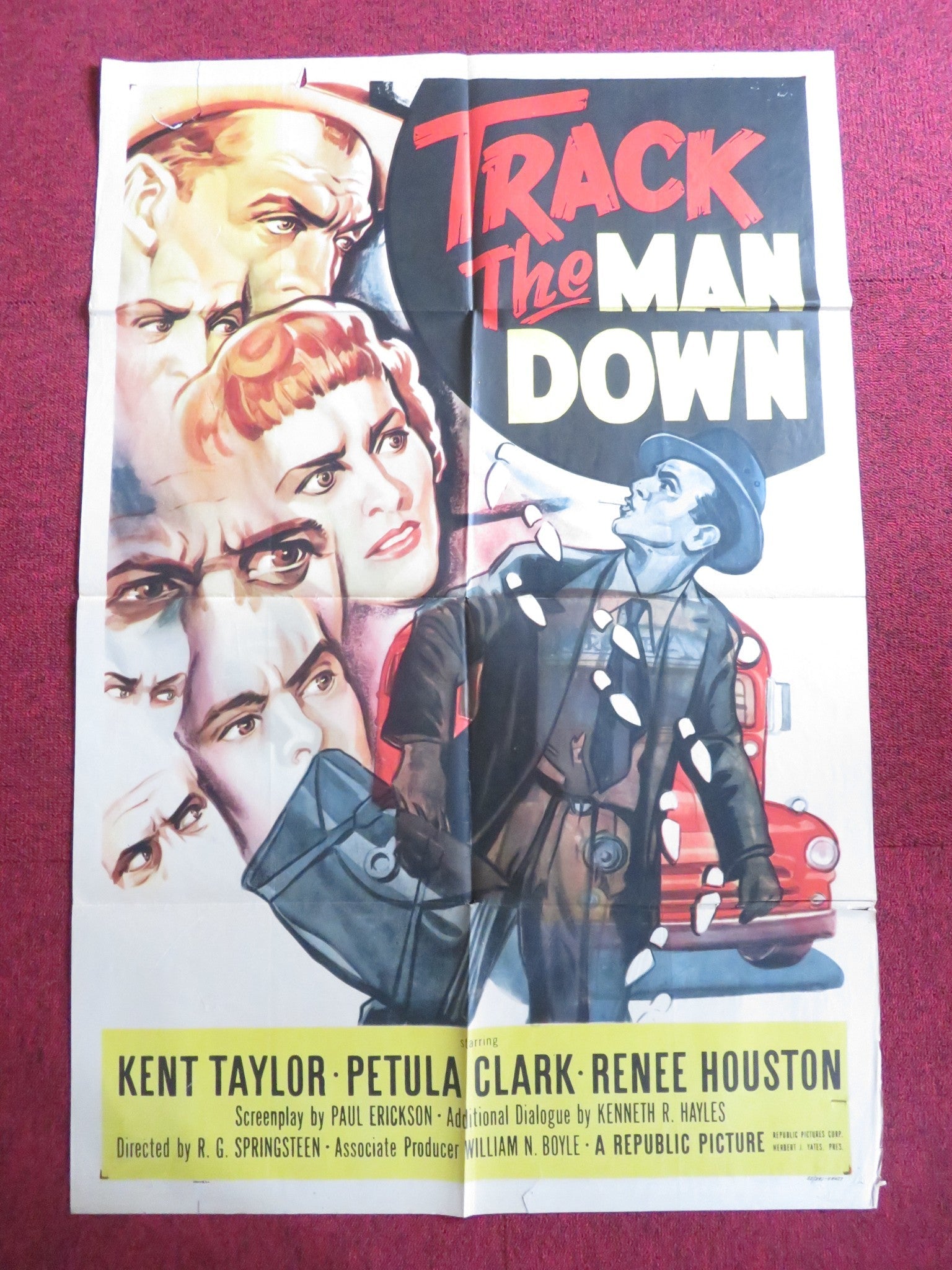 TRACK THE MAN DOWN FOLDED US ONE SHEET POSTER KENT TAYLOR PETULA CLARK 1955 Rendezvous Cinema Movie posters