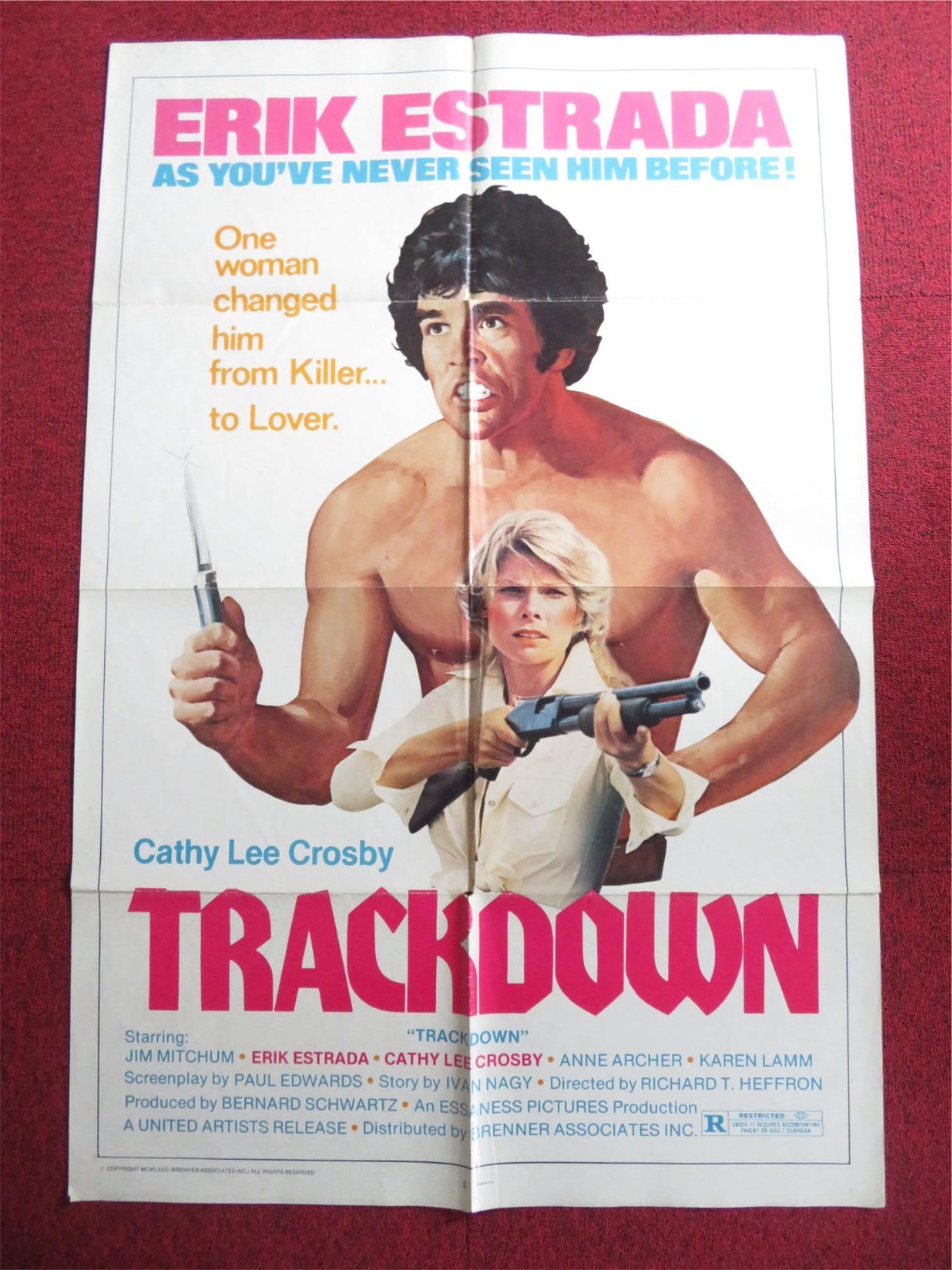 TRACKDOWN FOLDED US ONE SHEET POSTER JAMES MITCHUM KAREN LAMM 1981 Rendezvous Cinema Movie posters