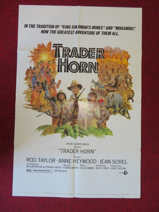 TRADER HORN FOLDED US ONE SHEET POSTER ROD TAYLOR ANNE HEYWOOD 1973 Movie posters