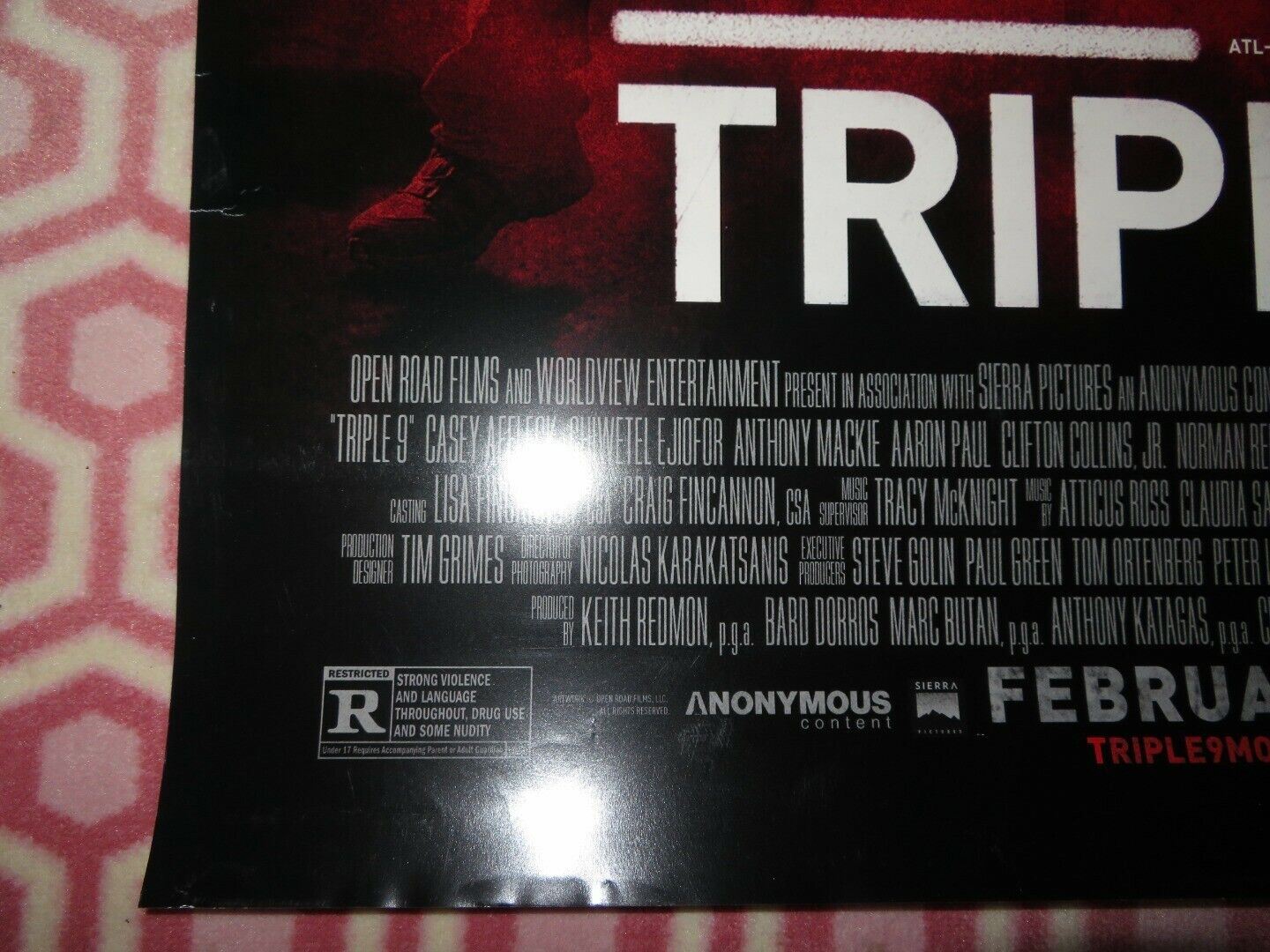 TRIPLE 9 US ONE SHEET ROLLED POSTER WOODY HARRELSON KATE WINSLET 2016 Movie posters