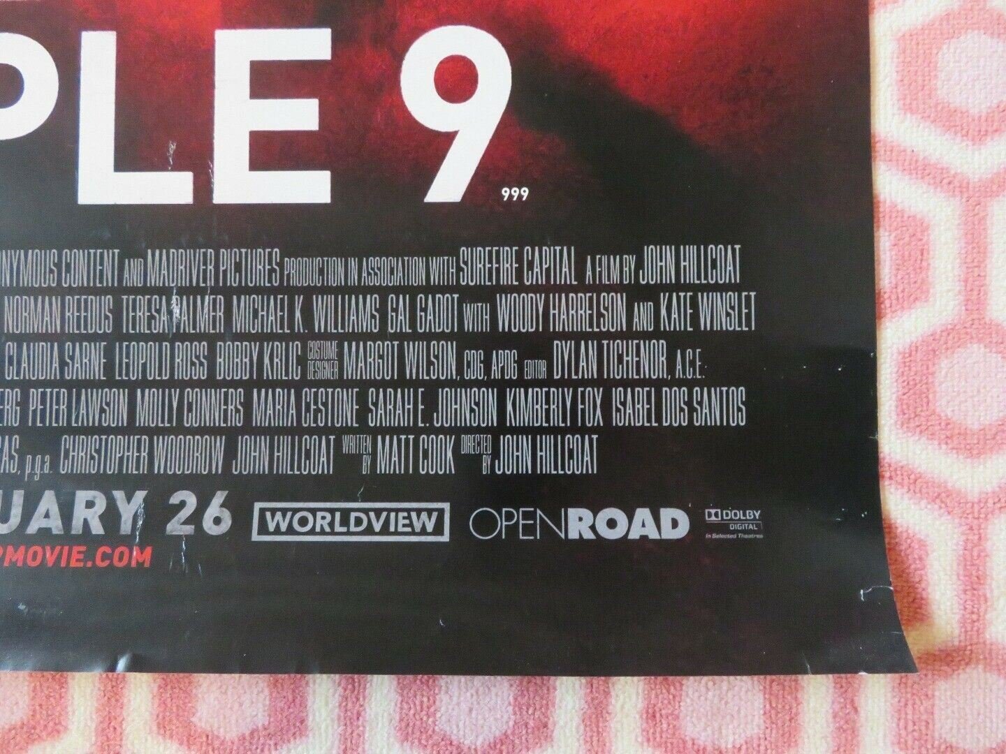 TRIPLE 9 US ONE SHEET ROLLED POSTER WOODY HARRELSON KATE WINSLET 2016 Movie posters