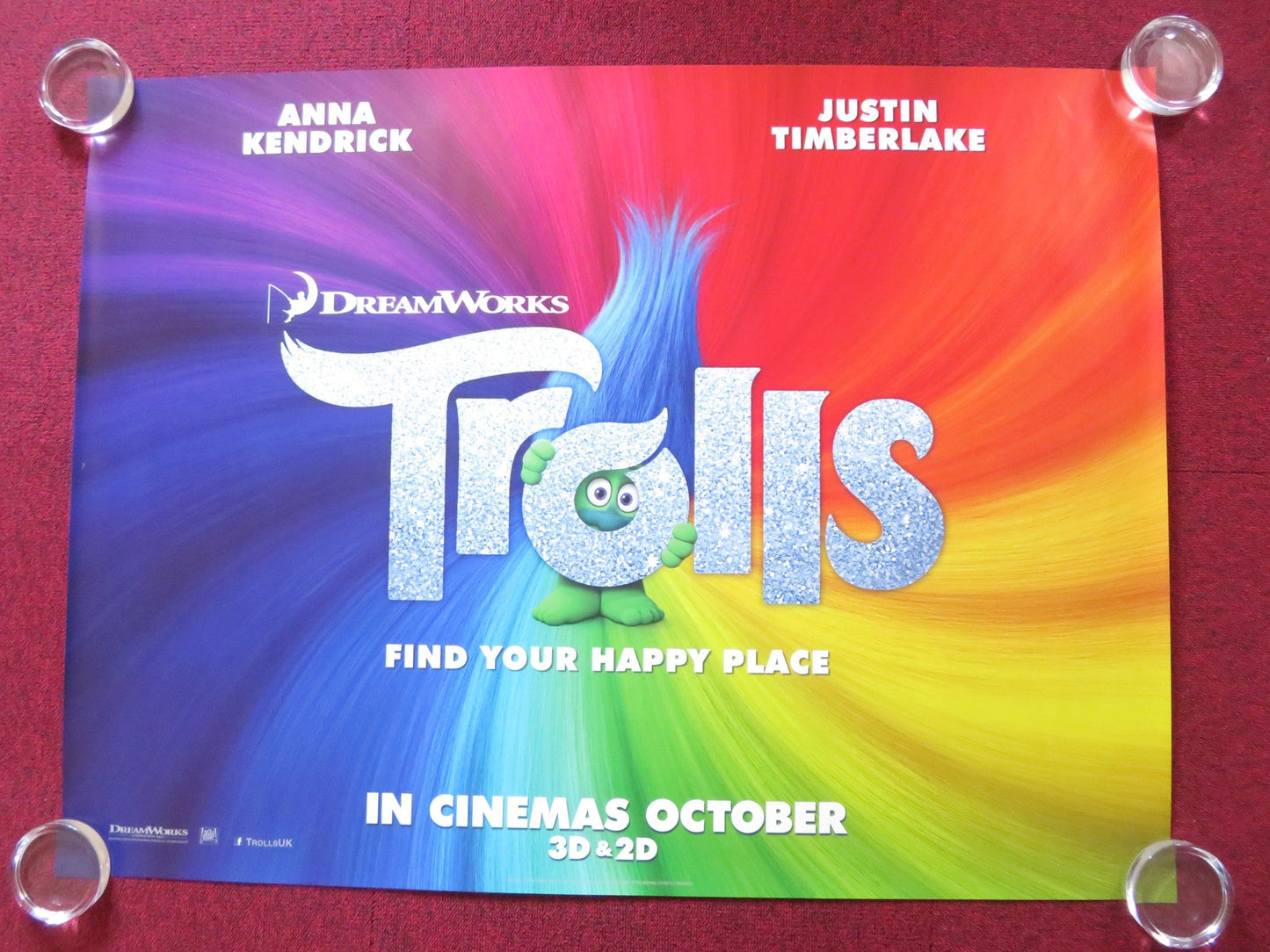 TROLLS UK QUAD (30"x 40") ROLLED POSTER ANNA KENDRICK JUSTIN TIMBERLAKE 2016 Rendezvous Cinema Movie posters