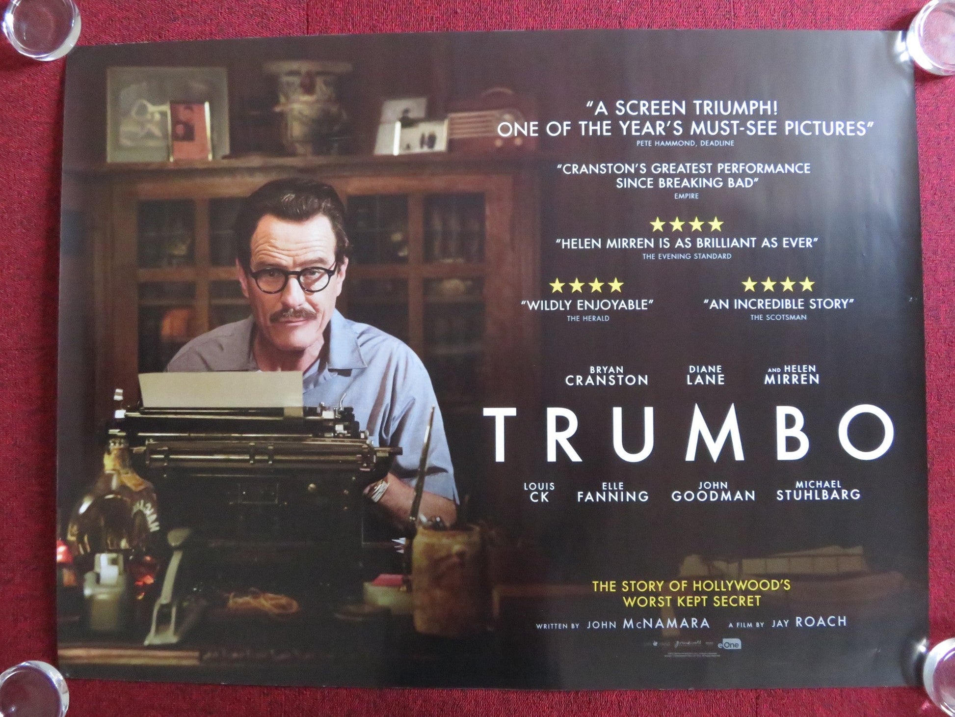 TRUMBO UK QUAD (30"x 40") ROLLED POSTER BRYAN CRANSTON MICHAEL STUHLBARG 2015 Rendezvous Cinema Movie posters