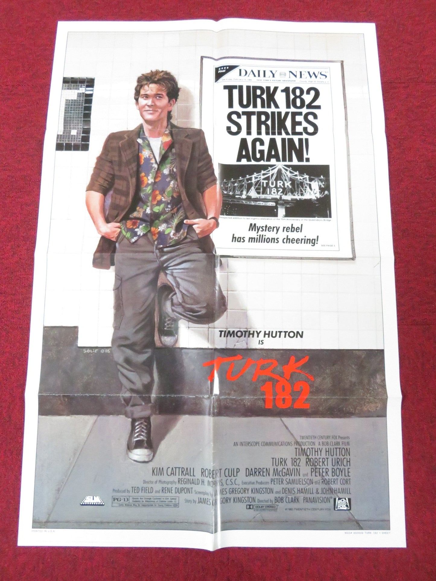 TURK 182 FOLDED US ONE SHEET POSTER TIMOTHY HUTTON ROBERT URICH 1985 Rendezvous Cinema Movie posters
