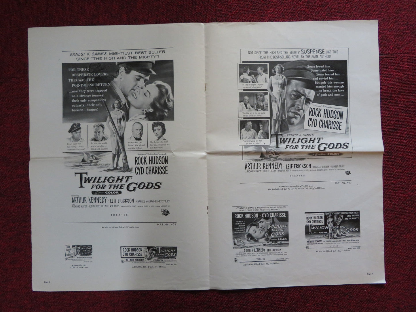 TWILIGHT FOR THE GODS UNCUT UNIVERSAL INTERNATIONAL FOLDED PRESS BOOK 1958 Rendezvous Cinema Movie posters