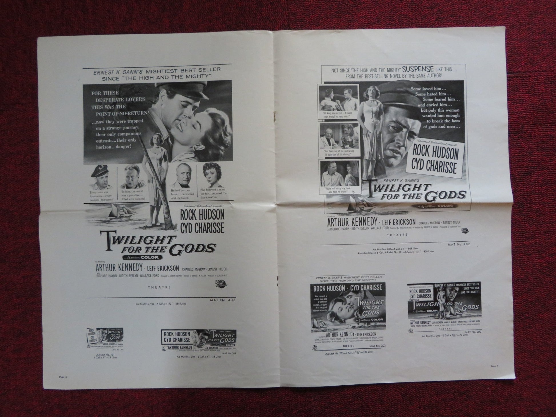 TWILIGHT FOR THE GODS UNCUT UNIVERSAL INTERNATIONAL FOLDED PRESS BOOK 1958 Rendezvous Cinema Movie posters