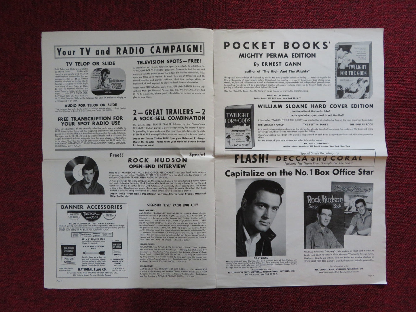 TWILIGHT FOR THE GODS UNCUT UNIVERSAL INTERNATIONAL FOLDED PRESS BOOK 1958 Rendezvous Cinema Movie posters