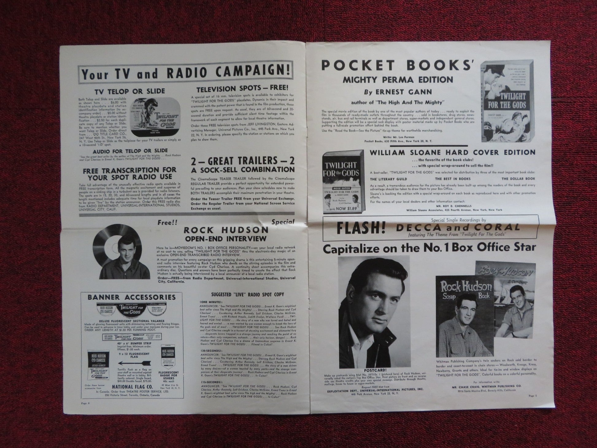 TWILIGHT FOR THE GODS UNCUT UNIVERSAL INTERNATIONAL FOLDED PRESS BOOK 1958 Rendezvous Cinema Movie posters