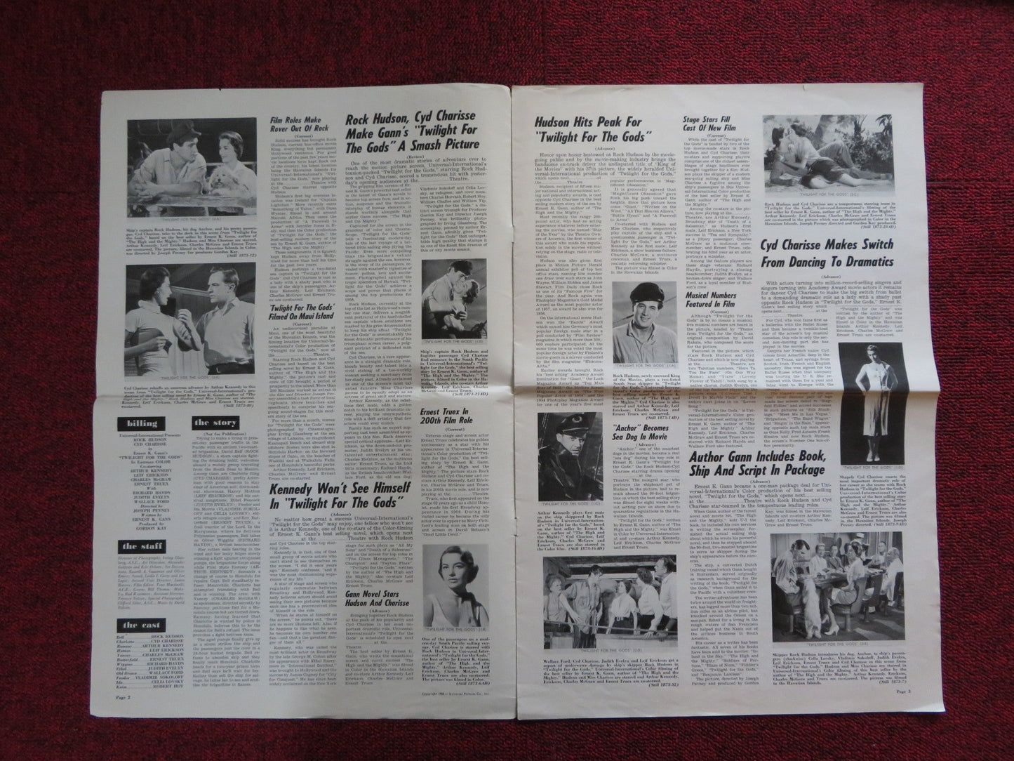 TWILIGHT FOR THE GODS UNCUT UNIVERSAL INTERNATIONAL FOLDED PRESS BOOK 1958 Rendezvous Cinema Movie posters