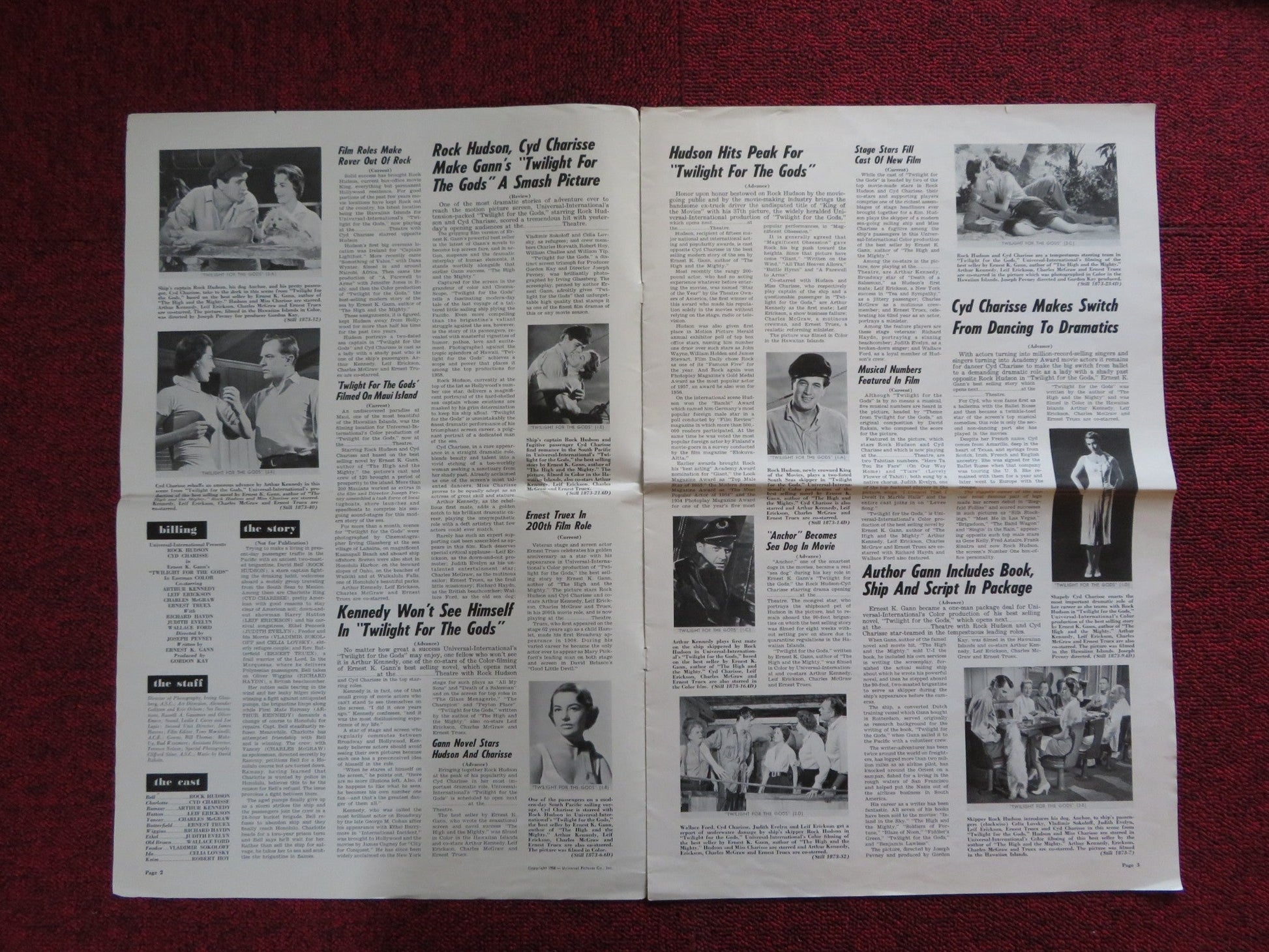TWILIGHT FOR THE GODS UNCUT UNIVERSAL INTERNATIONAL FOLDED PRESS BOOK 1958 Rendezvous Cinema Movie posters