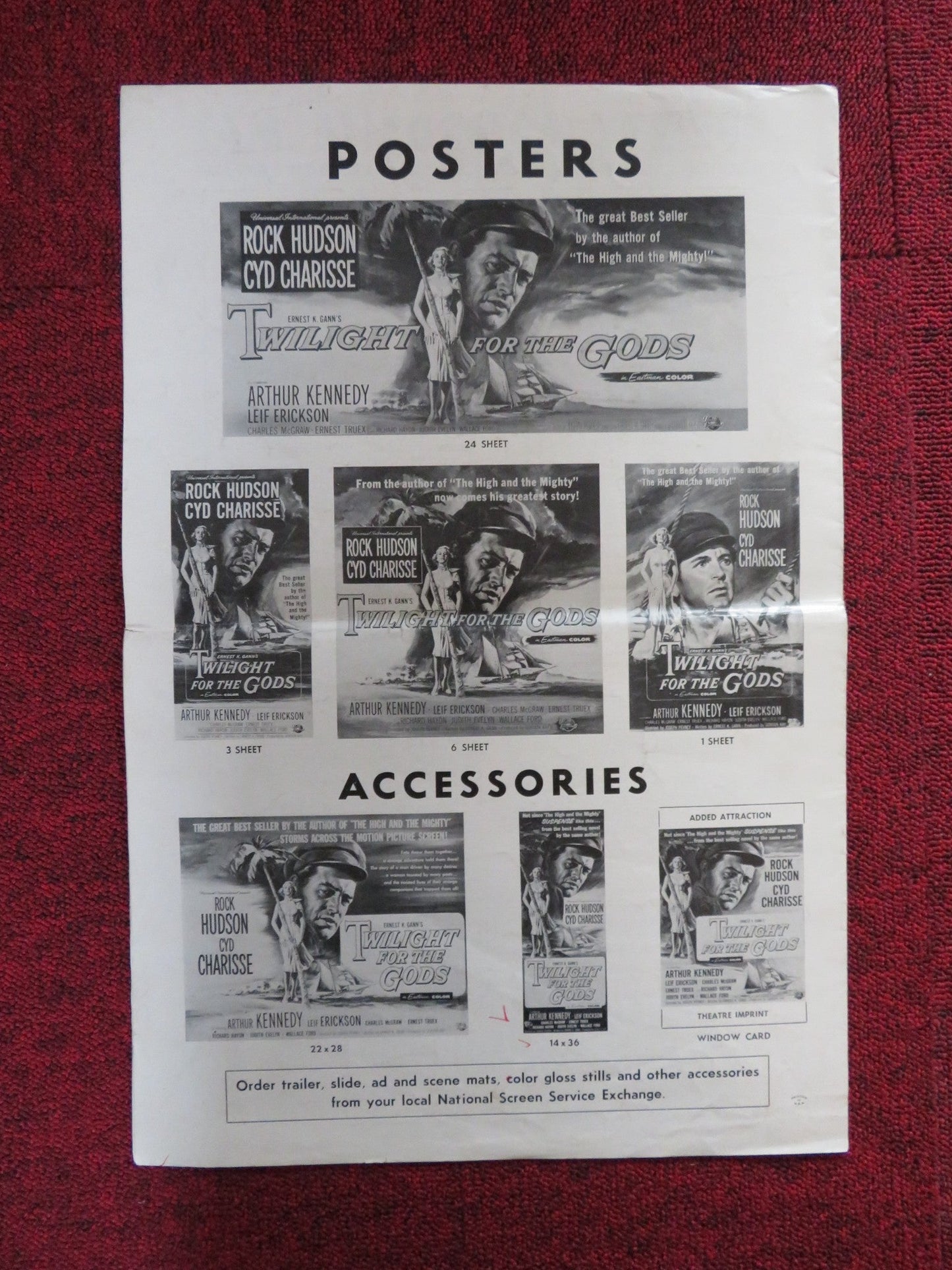 TWILIGHT FOR THE GODS UNCUT UNIVERSAL INTERNATIONAL FOLDED PRESS BOOK 1958 Rendezvous Cinema Movie posters
