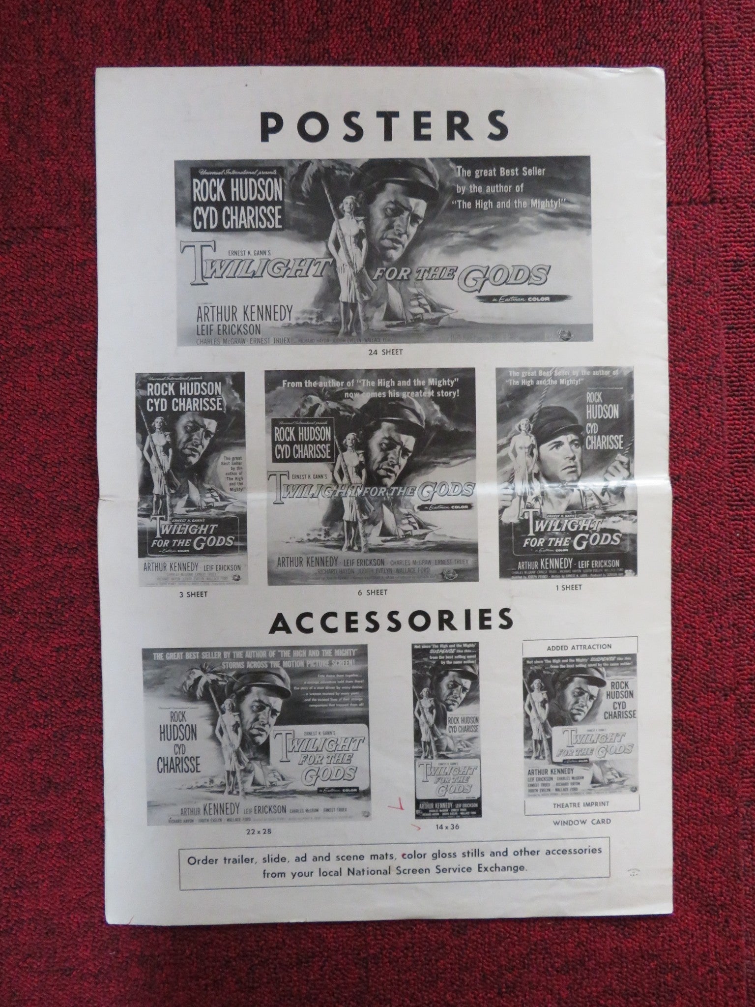 TWILIGHT FOR THE GODS UNCUT UNIVERSAL INTERNATIONAL FOLDED PRESS BOOK 1958 Rendezvous Cinema Movie posters