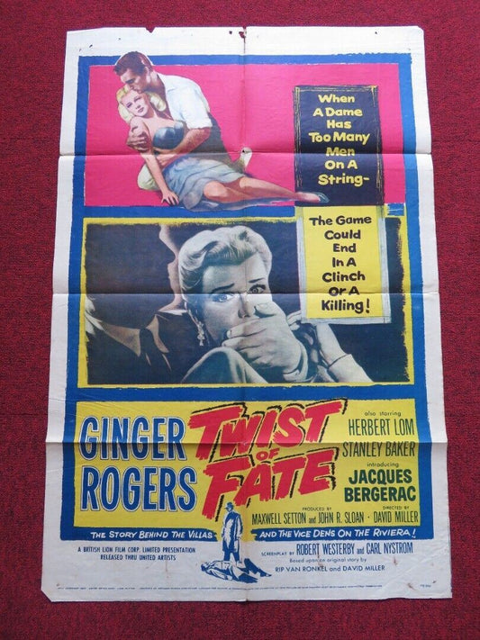TWIST OF FATE FOLDED US ONE SHEET POSTER GINGER ROGERS HERBERT LOM 1954 - Rendezvous Cinema