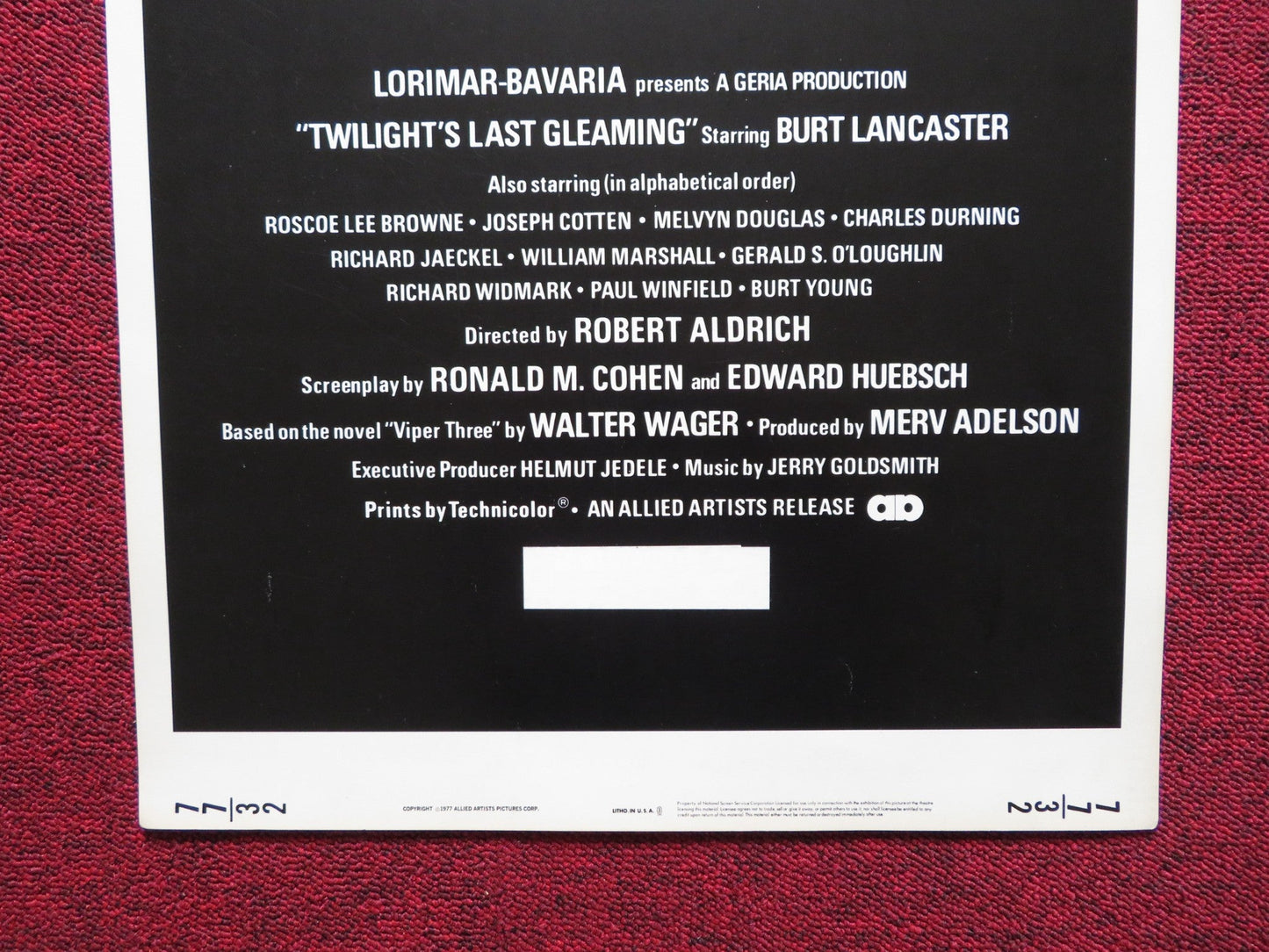 TWLIGHT'S LAST GLEAMING US INSERT (14"x 36") POSTER BURT LANCASTER 1977 Rendezvous Cinema Movie posters