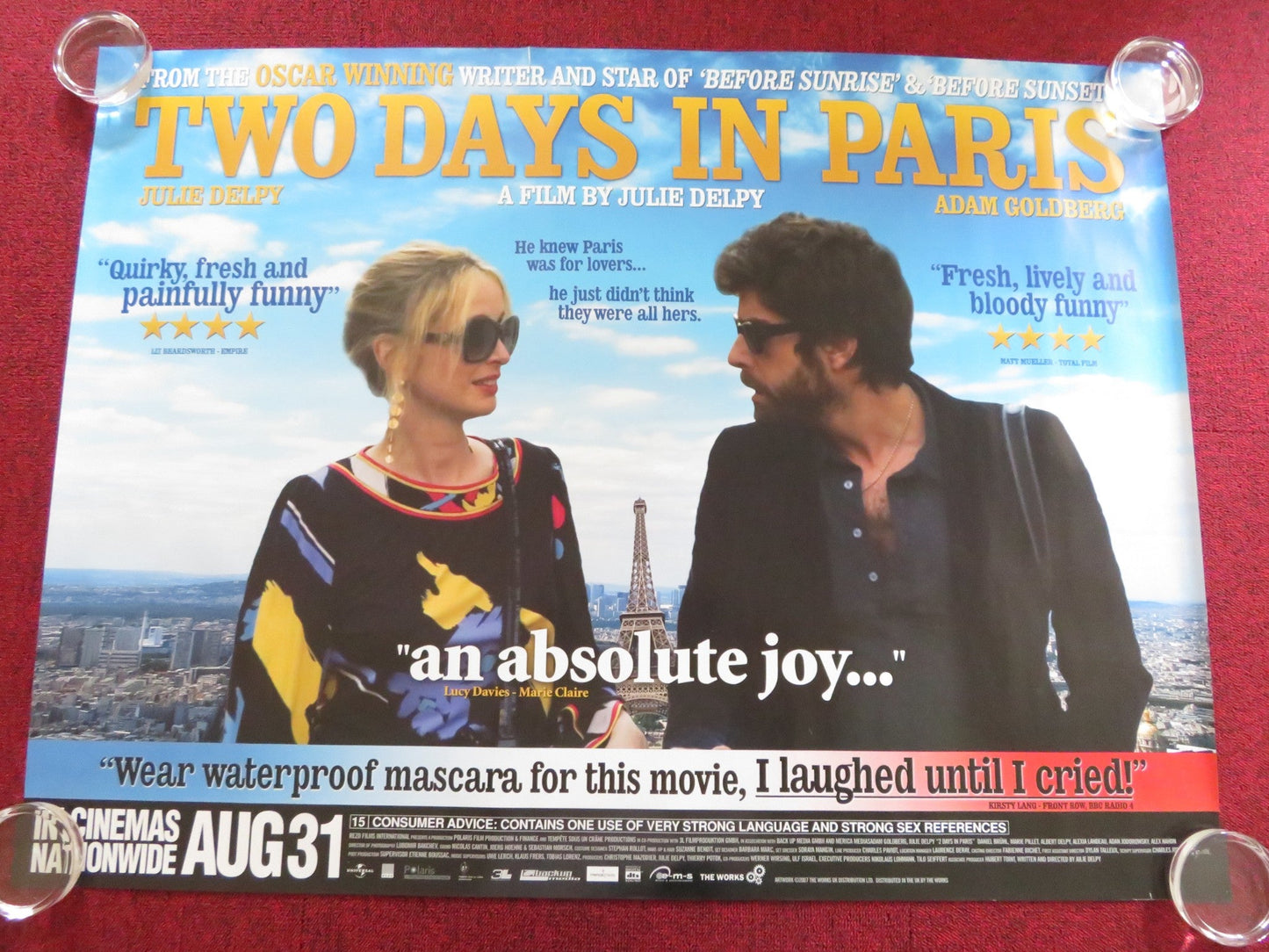 TWO DAYS IN PARIS UK QUAD ROLLED POSTER ADAM GOLDBERG JULIE DELPY 2007 Rendezvous Cinema Movie posters