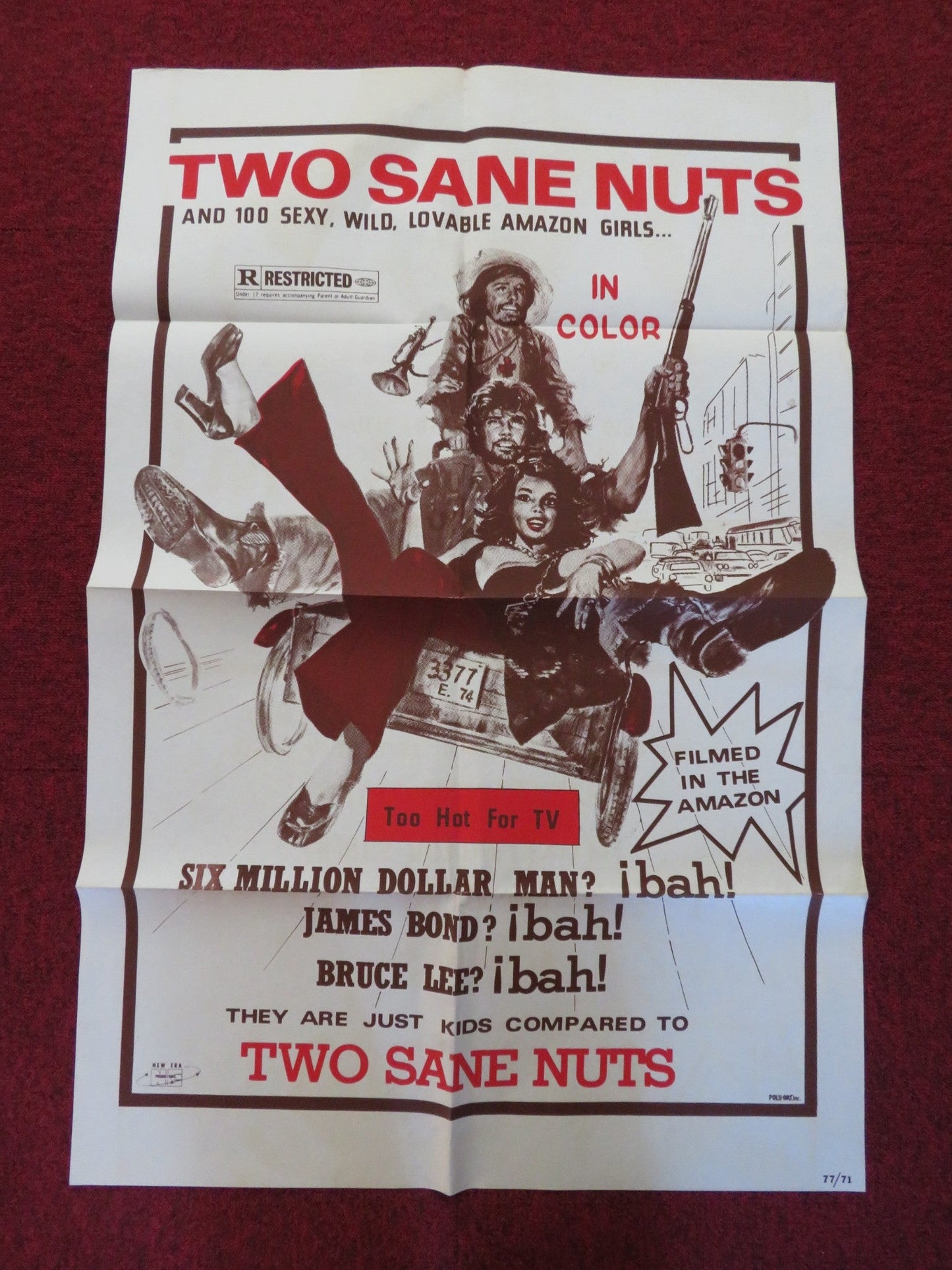 TWO SANE NUTS FOLDED US ONE SHEET POSTER ALBERTO DELL'ACQUA WOLF GOLDAN 1977 Rendezvous Cinema Movie posters