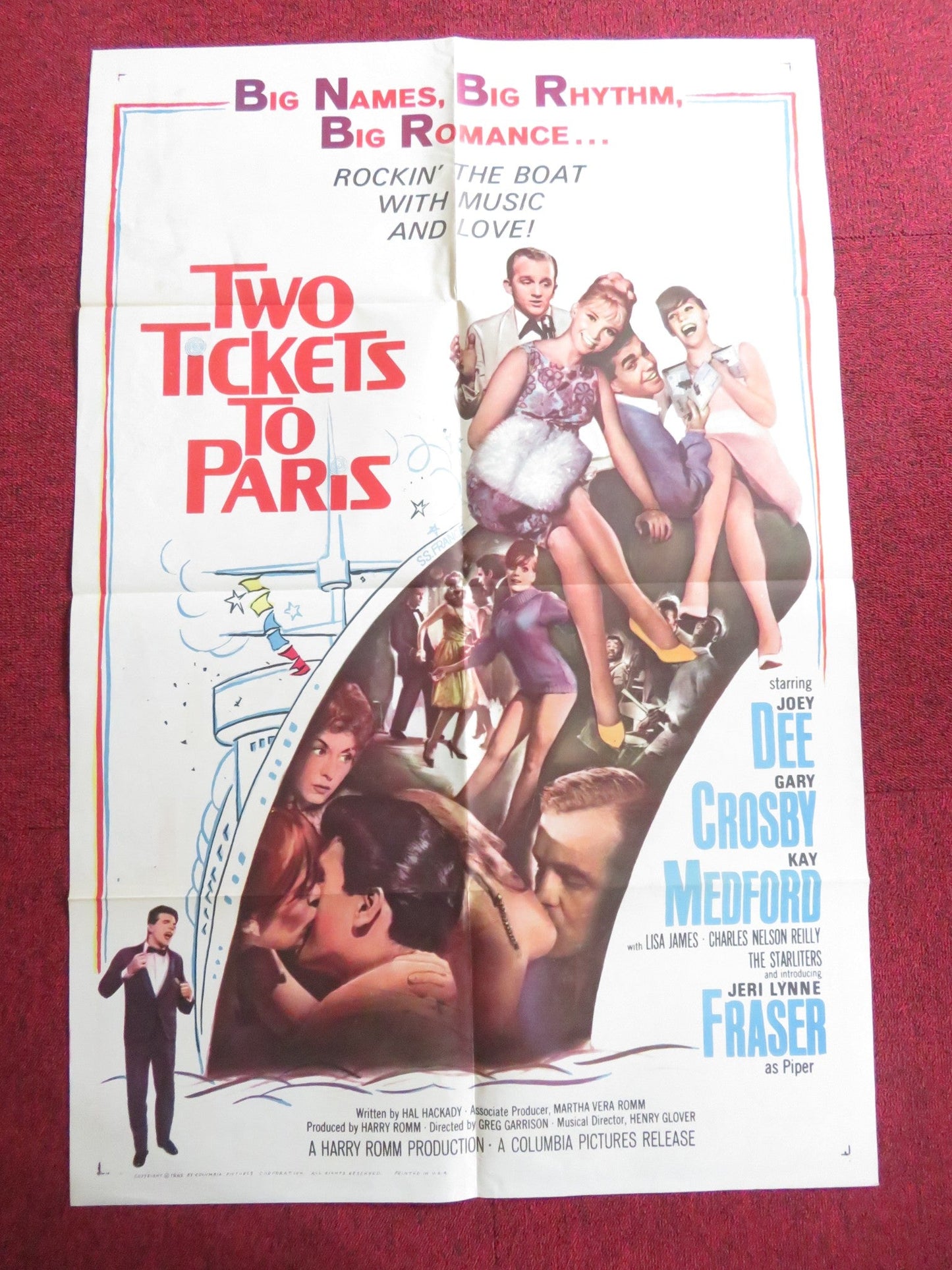 TWO TICKETS TO PARIS FOLDED US ONE SHEET POSTER JOEY DEE GARY CROSBY 1962 Rendezvous Cinema Movie posters